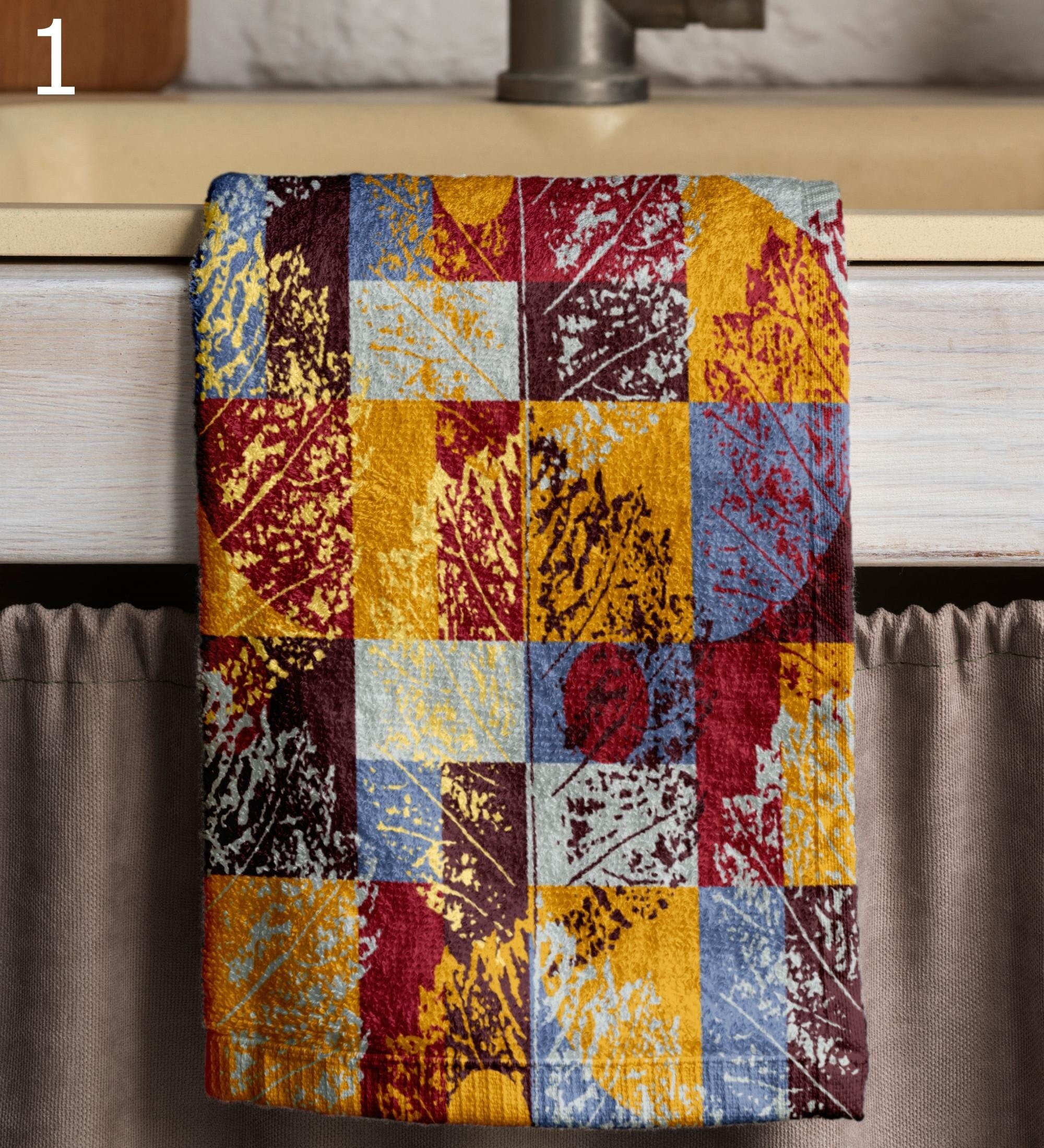 Autumn Kitchen Towels, Fall Tea Towels, Rustic Leaf Print Dish Towels, Thanksgiving Hand Towels, Nature Forest Decor Dish Towels