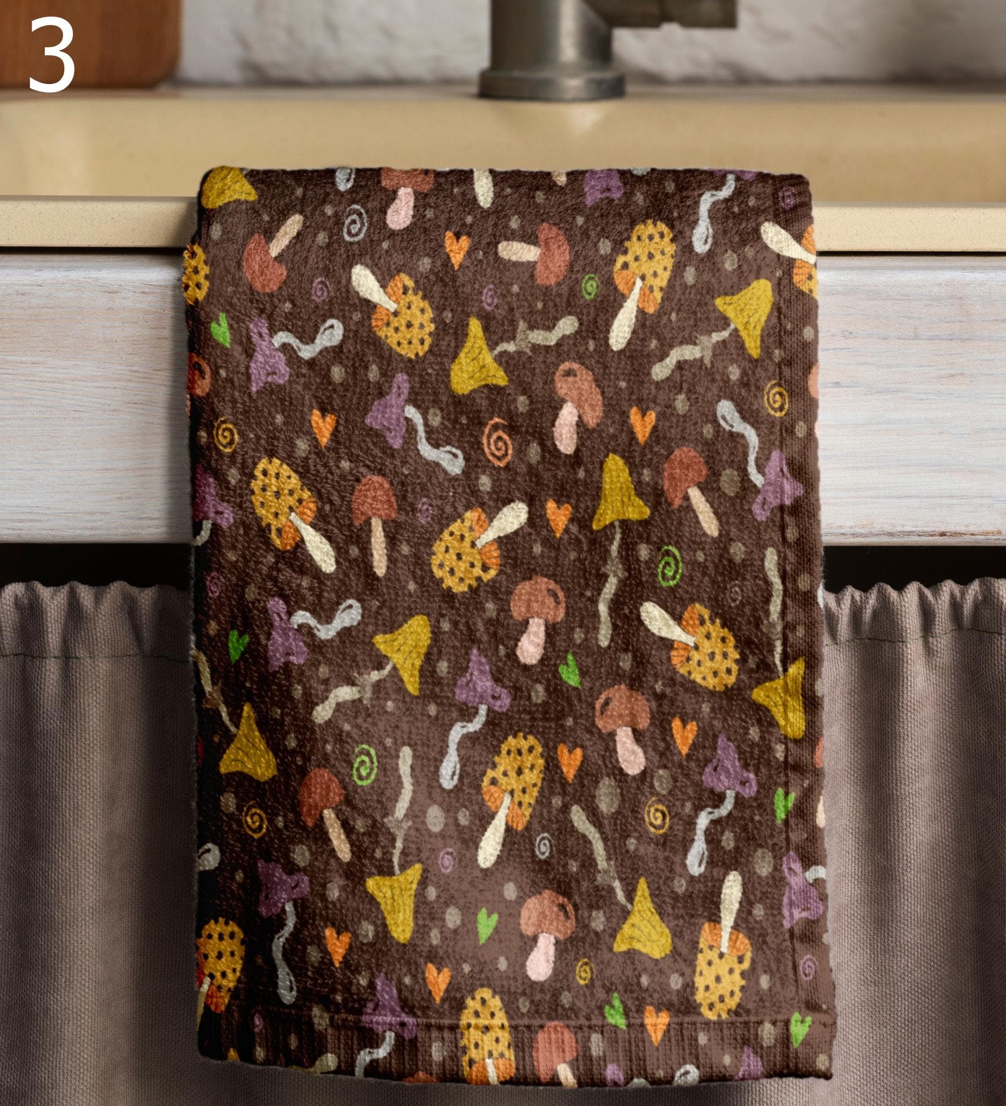 Fall Mushroom Hand Towel, Autumn Leaves Tea Towels, Autumn Mushroom Tea Towels, Fall Dish Towel, Fall Orange Leaves Kitchen Towels
