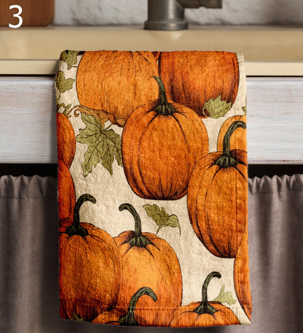 Thanksgiving Pumpkin Tea Towels, Thanksgiving Pumpkin Dish Towel, Fall Orange Kitchen Towels, Pumpkin Harvest Tea Towels, Fall Hand Towel