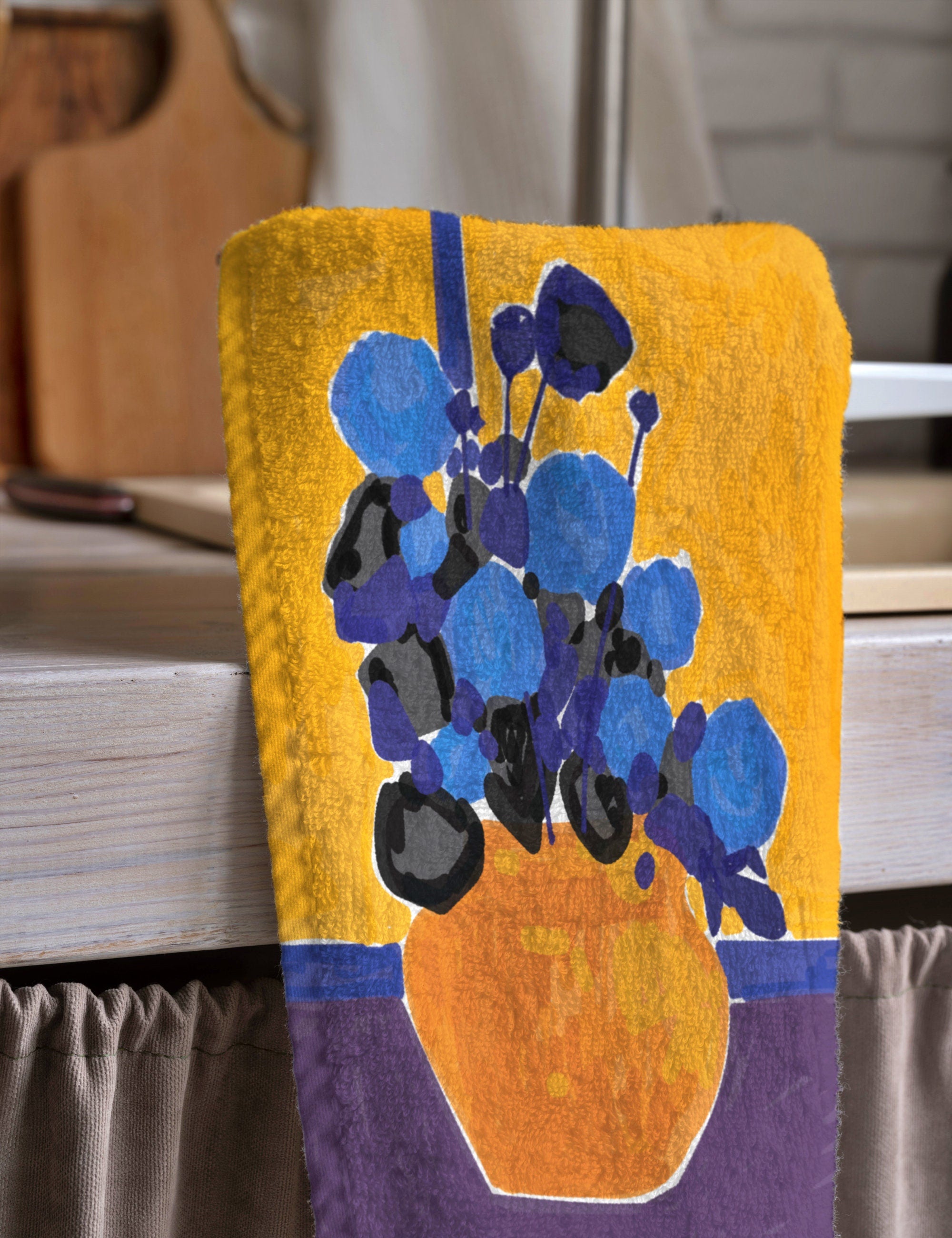 Floral Abstract Print Tea Towel, Colorful Floral Kitchen Towels, Floral Painting Hand Towel, Floral Fingertip Tea Towels, Floral Tea Towels