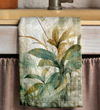 Tropical Abstract Tea Towels, Tropical Leaves Dish Towel, Exotic Leaf Hand Towel, Multicolor Botanical Kitchen Towels, Green Leaf Tea Towels
