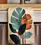 Tropical Abstract Tea Towels, Tropical Leaves Dish Towel, Exotic Leaf Hand Towel, Multicolor Botanical Kitchen Towels, Green Leaf Tea Towels