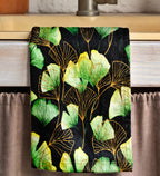 Dark Green Botanical Tea Towels, Elegant Leaf Print Kitchen Towels, Nature-Inspired Hand Towels, Modern Tropical Dish Towels