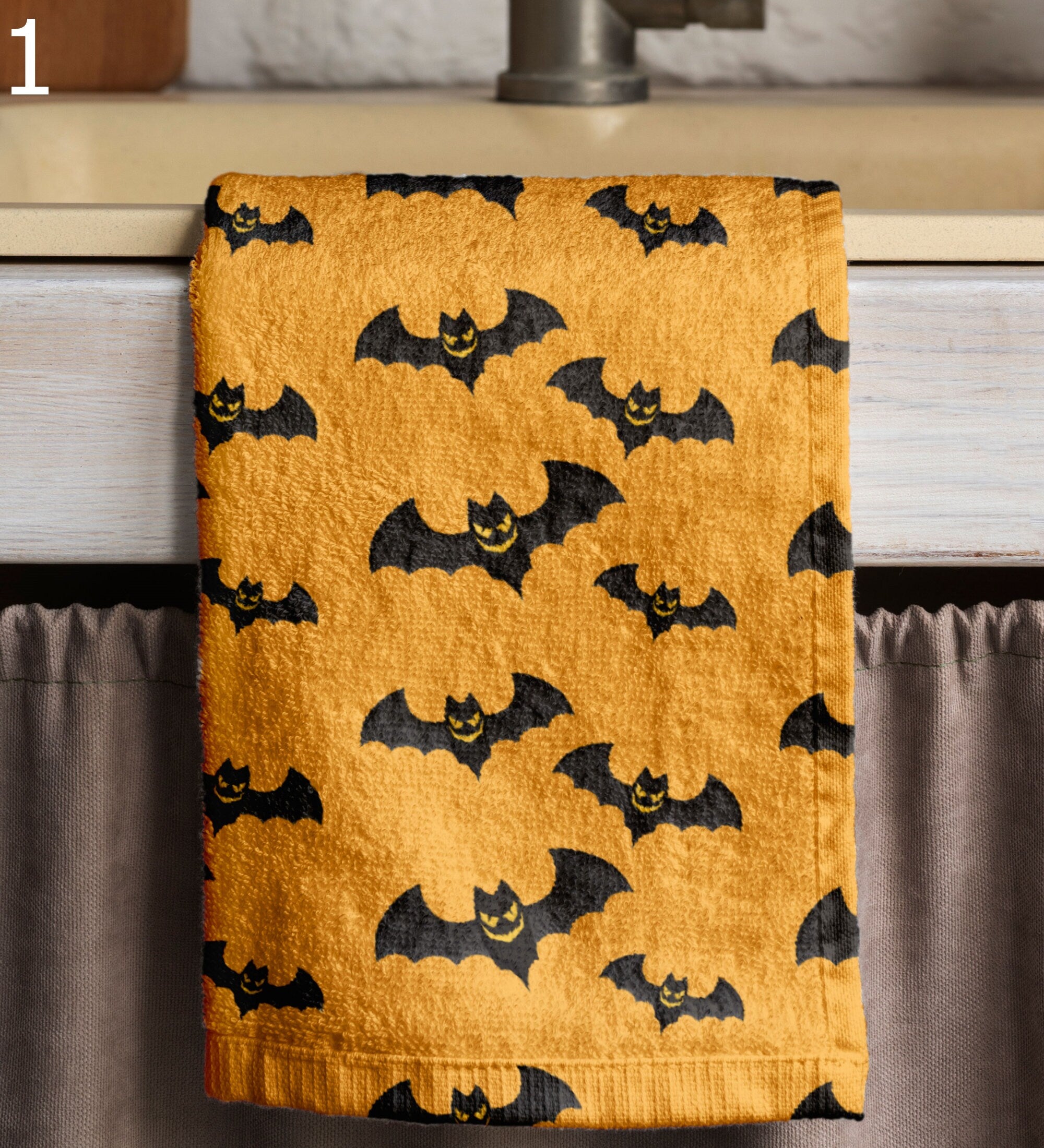 Halloween Tea Towels, Halloween Cute Bat Dish Towel, Halloween Hand Towel, Orange Halloween Print Kitchen Towels, Halloween Kitchen Decor