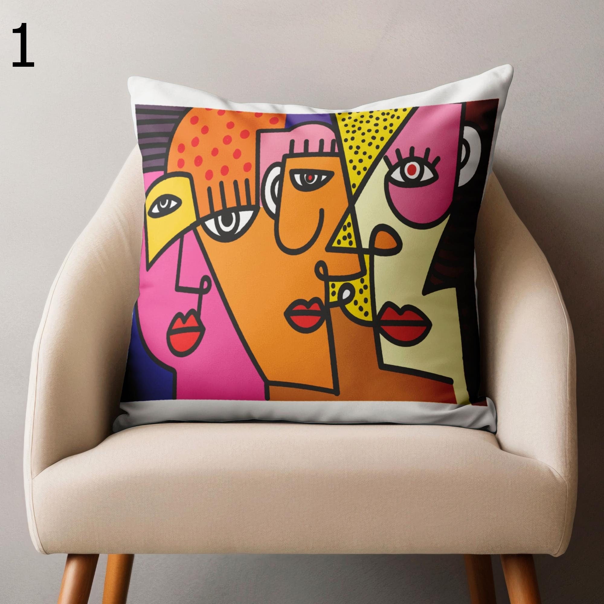 Modern Face Line Abstract Pillowcase, Picasso Style Throw Pillow Cover, Face Line Art Cushion Cover, Abstract Face Line Print Pillowcase
