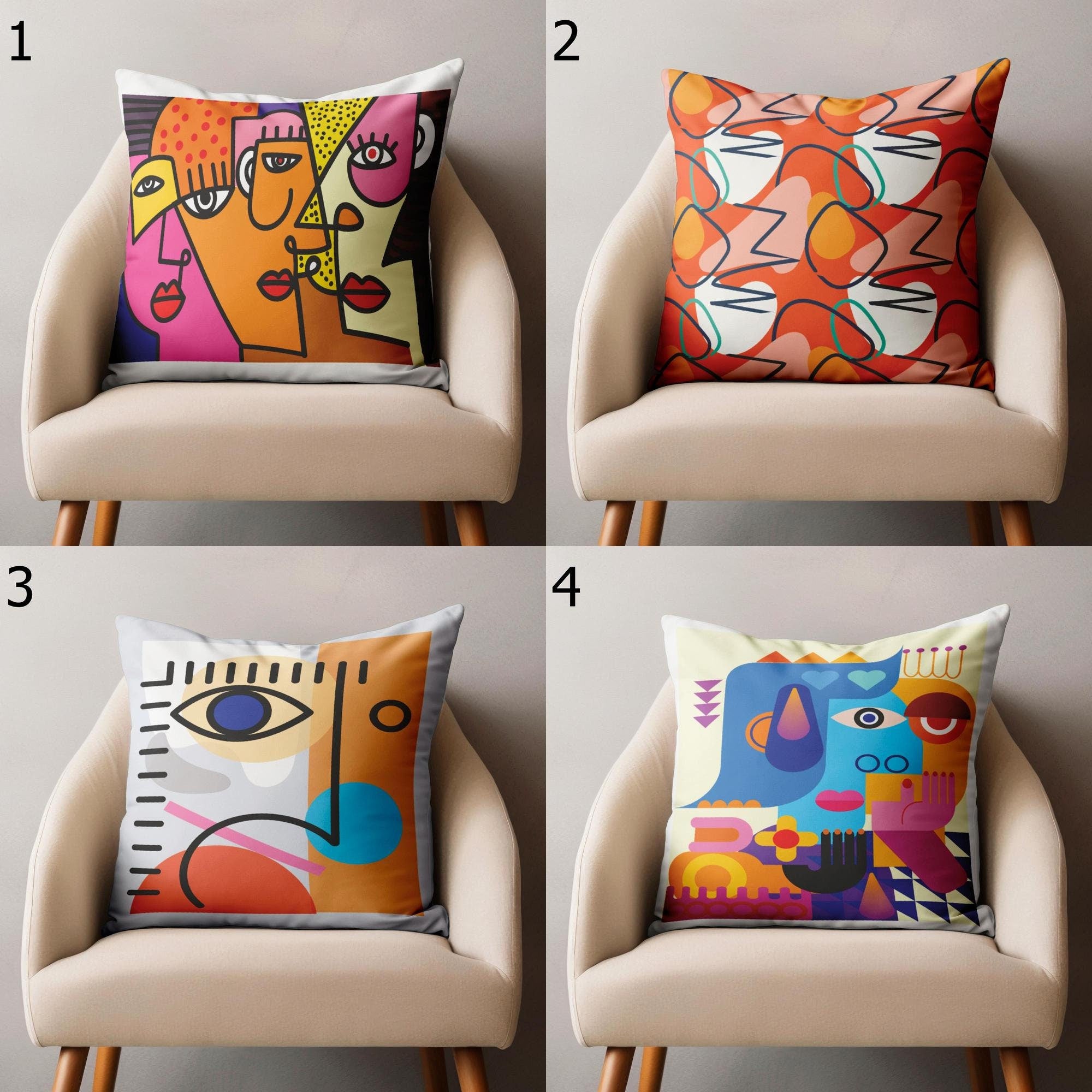 Modern Face Line Abstract Pillowcase, Picasso Style Throw Pillow Cover, Face Line Art Cushion Cover, Abstract Face Line Print Pillowcase