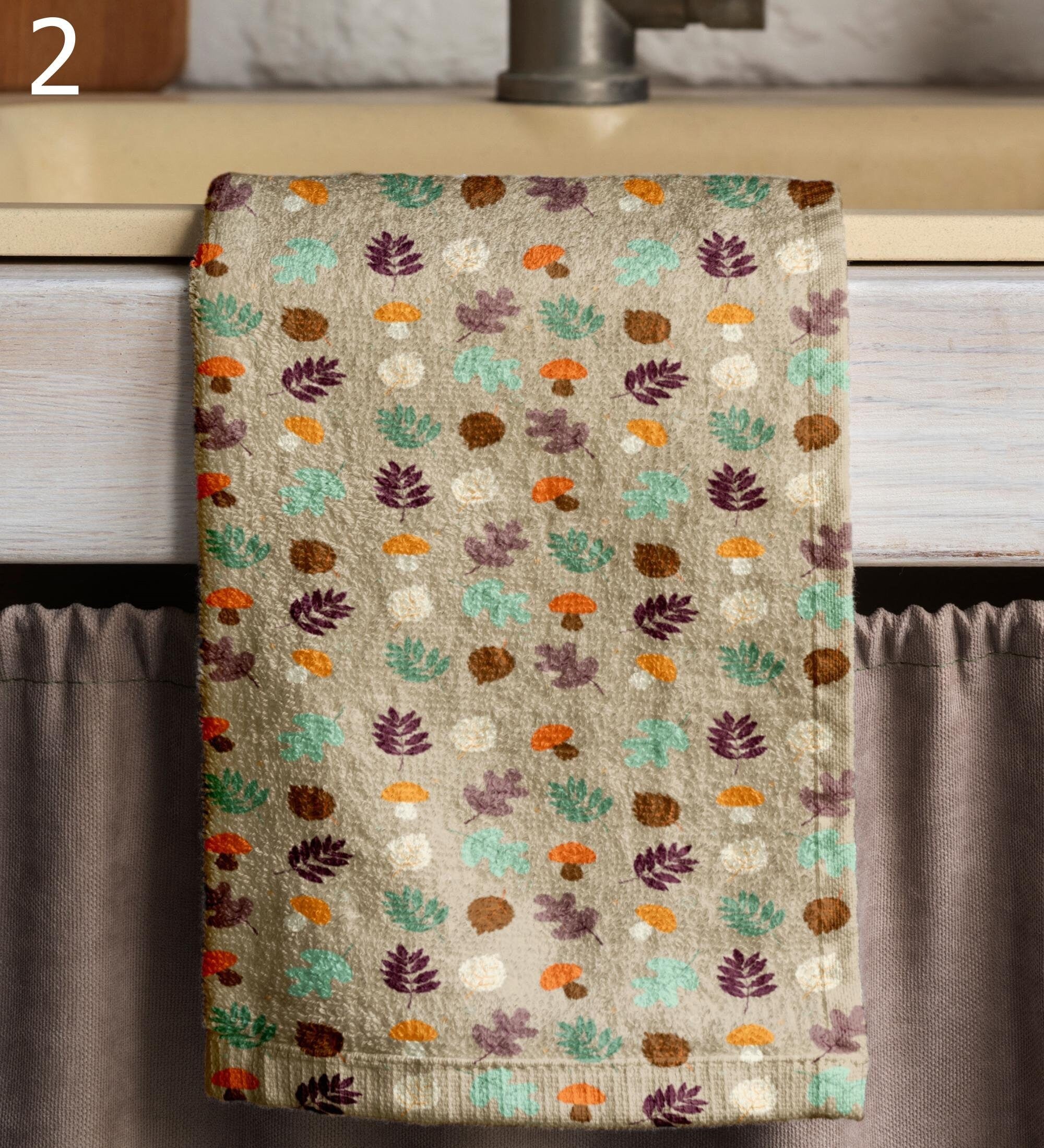 Autumn Mushroom Tea Towels, Fall Floral Dish Towel, Fall Leaves Kitchen Towels, Autumn Leaf Kitchen Decor, Fall Mushroom Hand Towel