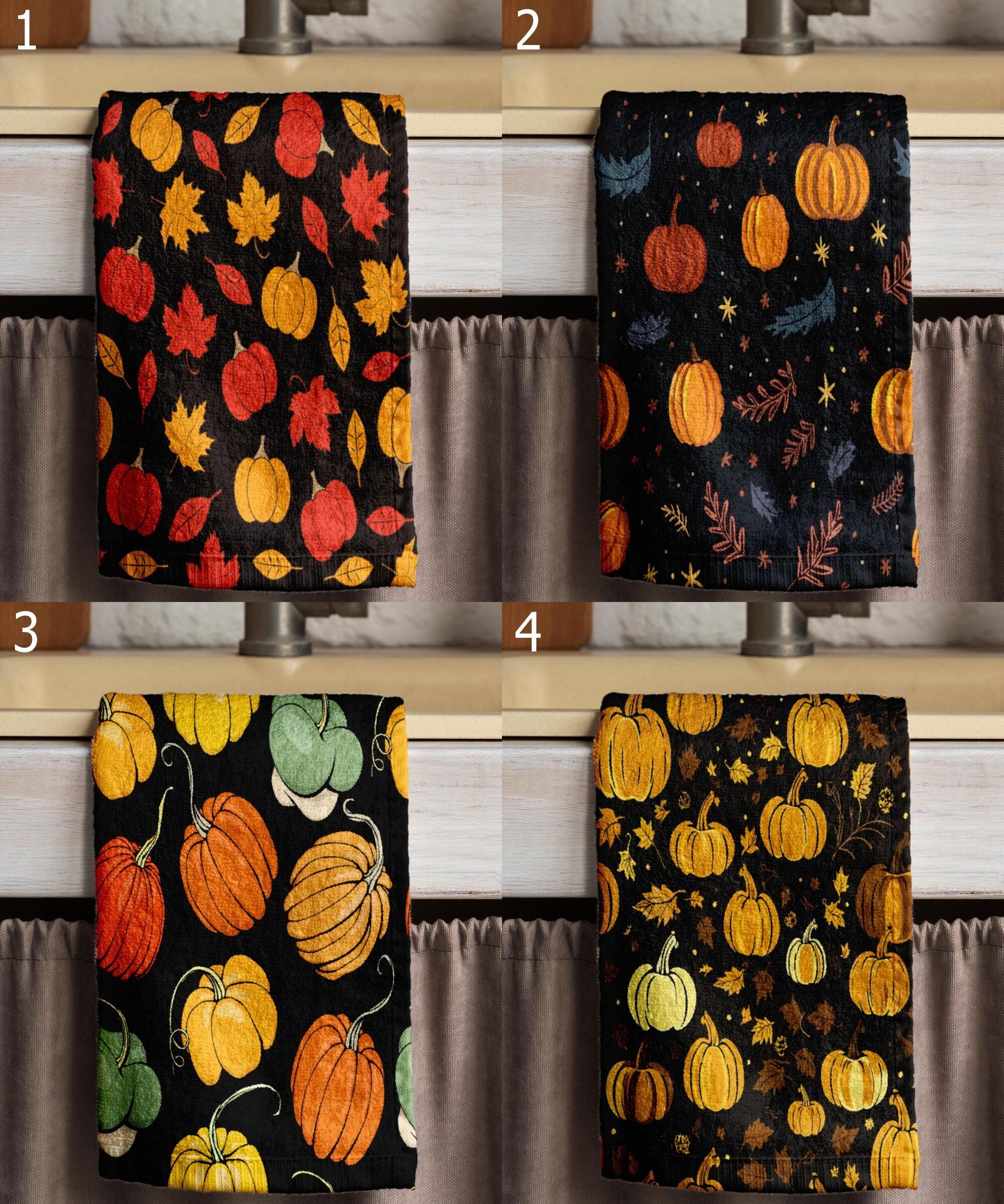 Autumn Pumpkin Tea Towels, Fall Harvest Hand Towel, Thanksgiving Dish Towel, Fall Kitchen Towels, Harvest Tea Towels, Autumn Gifts Kitchen