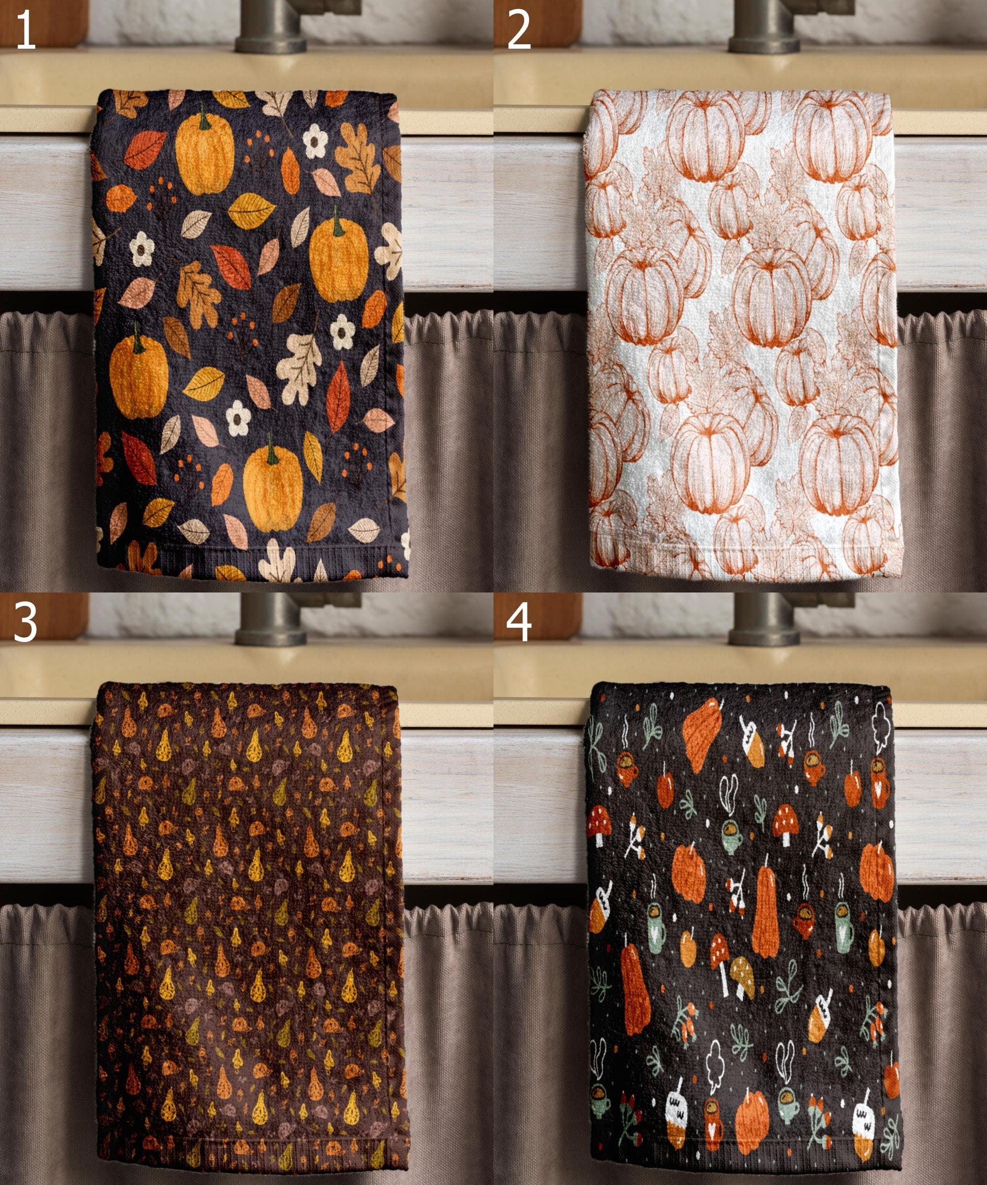 Autumn Leaves Tea Towels, Thanksgiving Dish Towel, Fall Kitchen Towels, Harvest Tea Towels, Fall Hand Towel