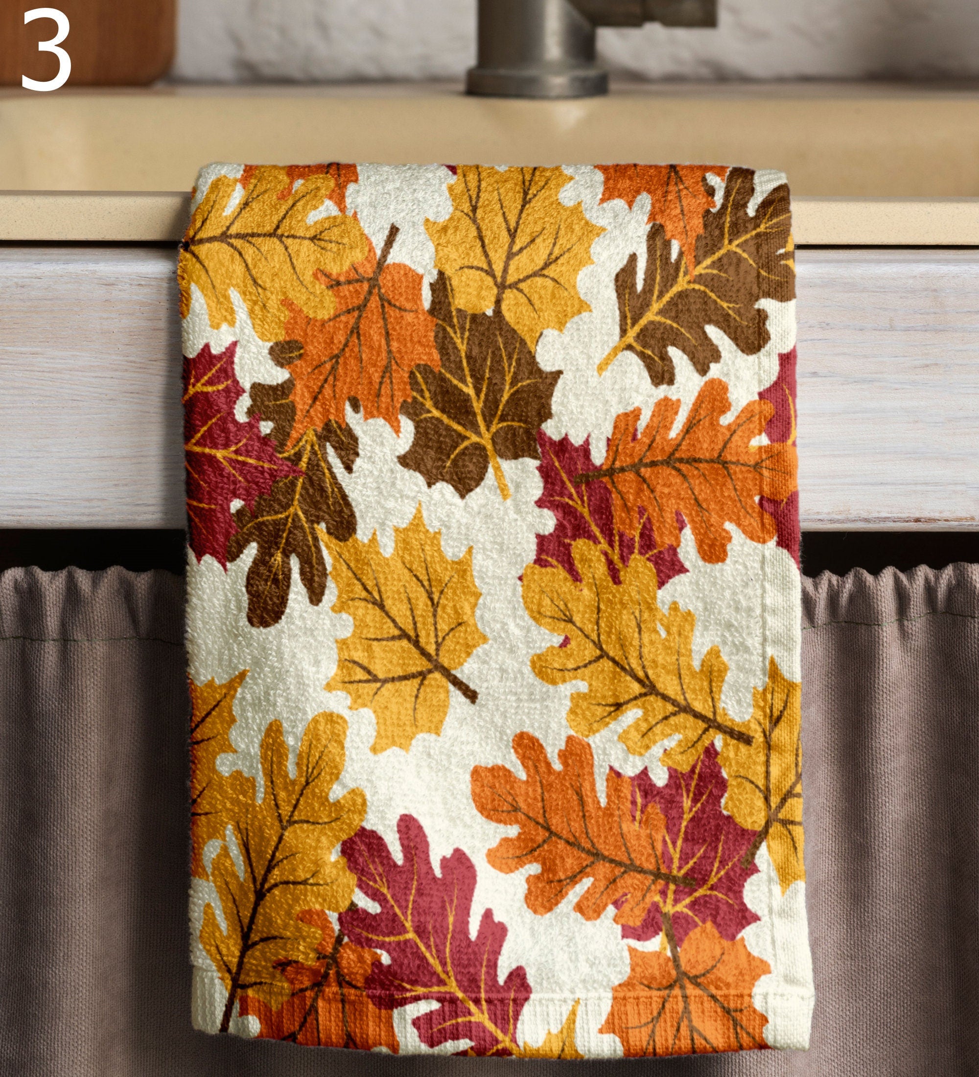 Fall Leaf Hand Towel, Autumn Leaves Tea Towels, Fall Dish Towel, Orange Leaves Kitchen Towels, Autumn Leaf Tea Towels Kitchen Decor