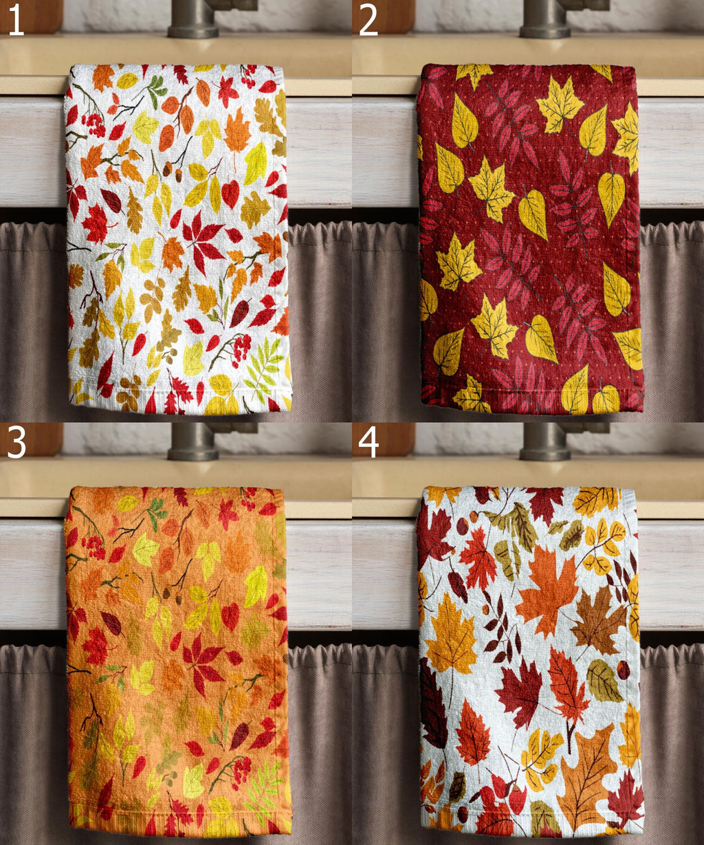 Autumn Leaves Tea Towels, Maple Leaves Kitchen Towels, Thanksgiving Hand Towel, Rustic Fall Leaves Kitchen Decor