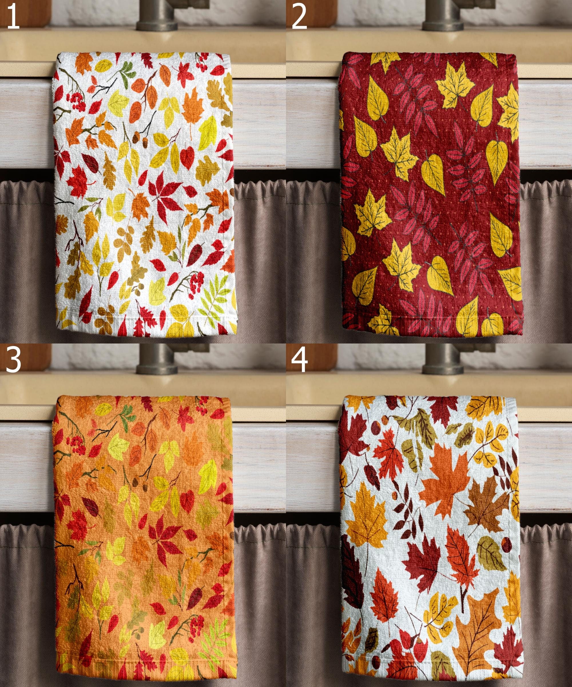 Autumn Leaves Tea Towels, Fall Dish Towel, Autumn Leaf Tea Towels Kitchen Decor, Fall Orange Leaves Kitchen Towels, Fall Leaf Hand Towel