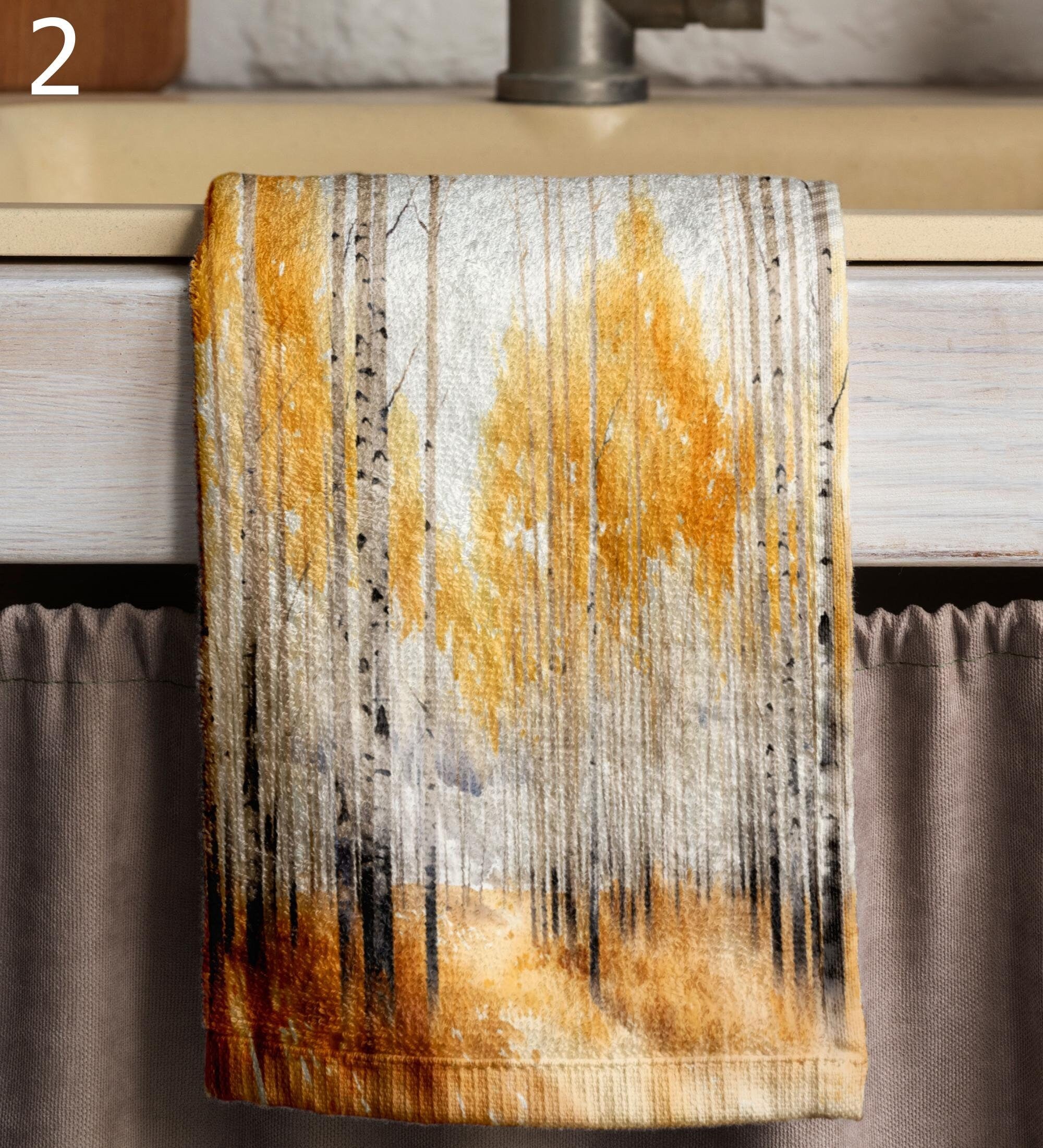 Autumn Kitchen Towels, Fall Tea Towels, Rustic Leaf Print Dish Towels, Thanksgiving Hand Towels, Nature Forest Decor Dish Towels