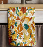 Fall Mushroom Hand Towel, Autumn Leaves Tea Towels, Autumn Mushroom Tea Towels, Fall Dish Towel, Fall Orange Leaves Kitchen Towels