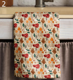 Fall Mushroom Hand Towel, Autumn Leaves Tea Towels, Autumn Mushroom Tea Towels, Fall Dish Towel, Fall Orange Leaves Kitchen Towels