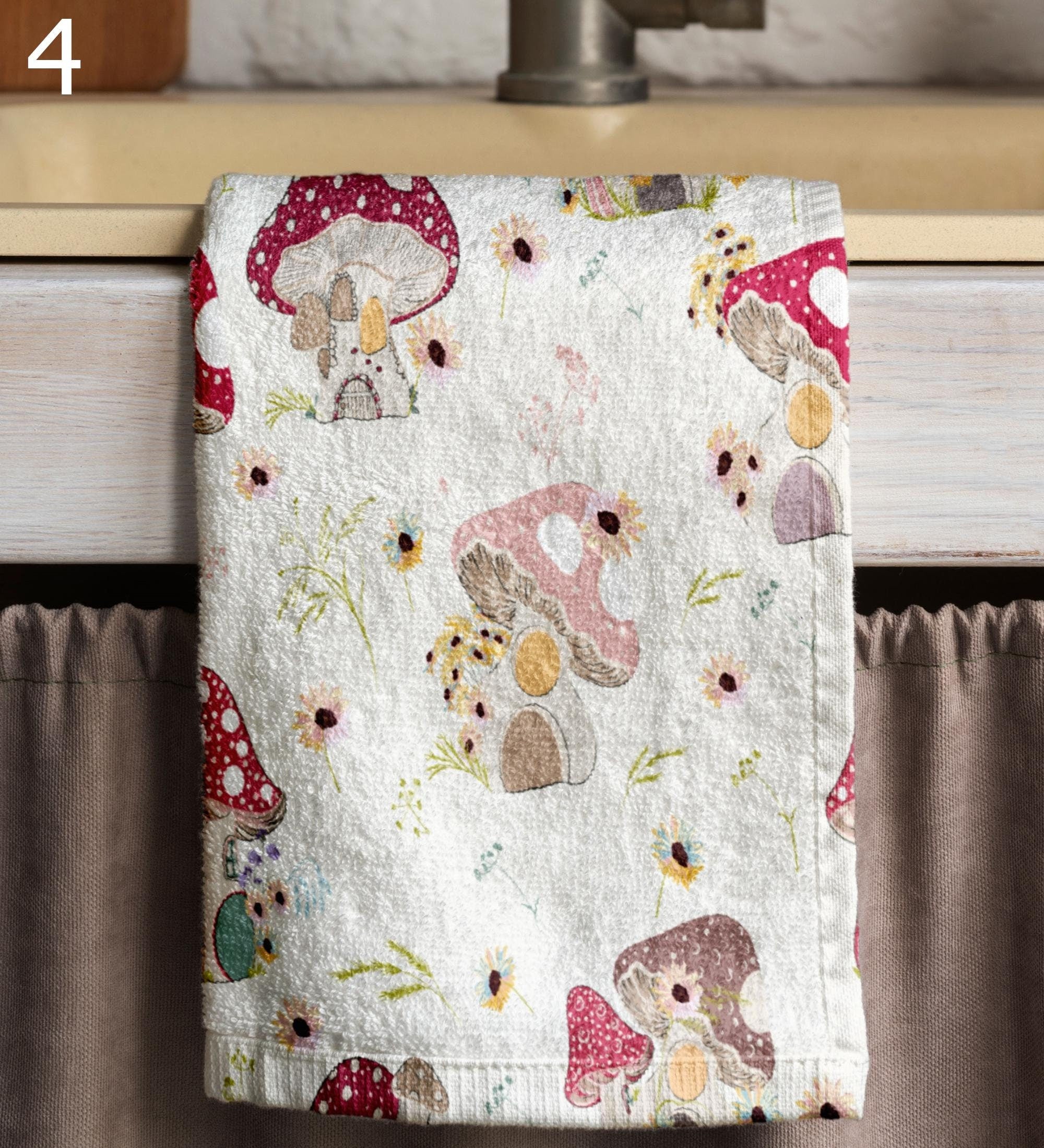Fall Mushroom Hand Towel, Autumn Leaves Tea Towels, Autumn Mushroom Tea Towels, Fall Dish Towel, Fall Orange Leaves Kitchen Towels