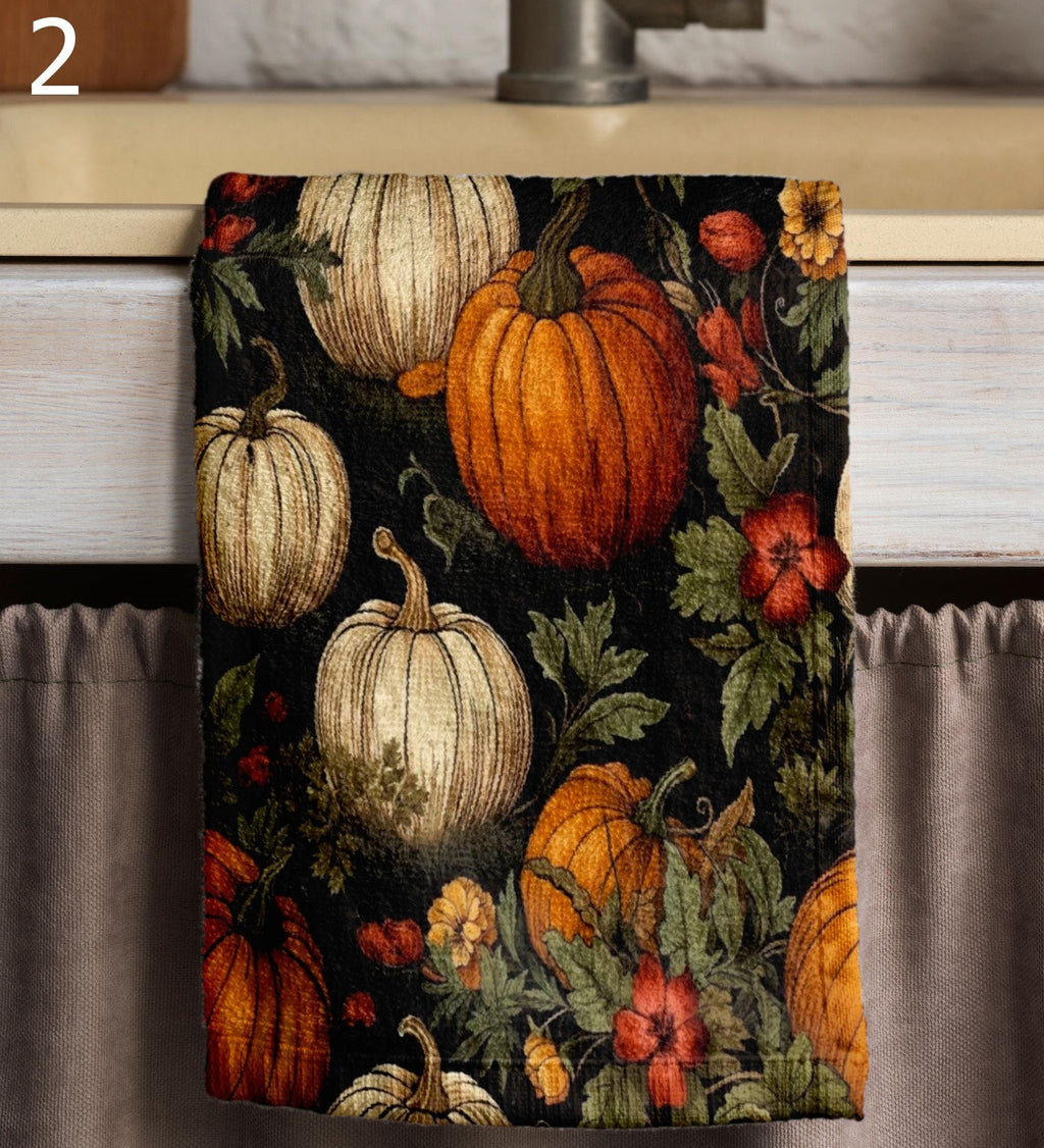 Autumn Pumpkin Tea Towels, Thanksgiving Pumpkin Dish Towel, Fall Orange Pumpkin Kitchen Towels, Pumpkin Harvest Tea Towels, Fall Hand Towel