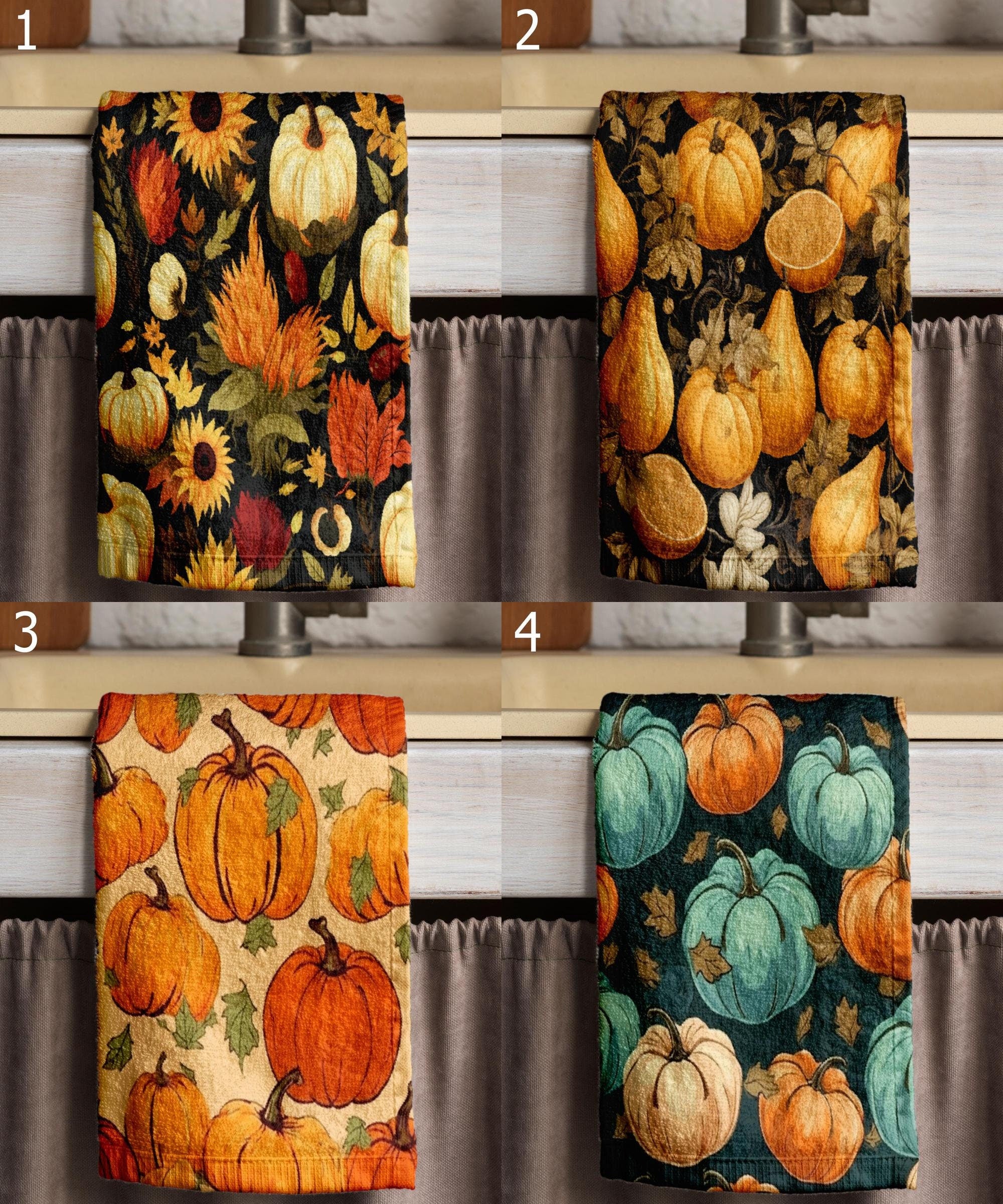 Thanksgiving Hand Towel, Autumn Pumpkin Tea Towels, Thanksgiving Pumpkin Dish Towel, Fall Orange Pumpkin Kitchen Towels, Pumpkin Tea Towels