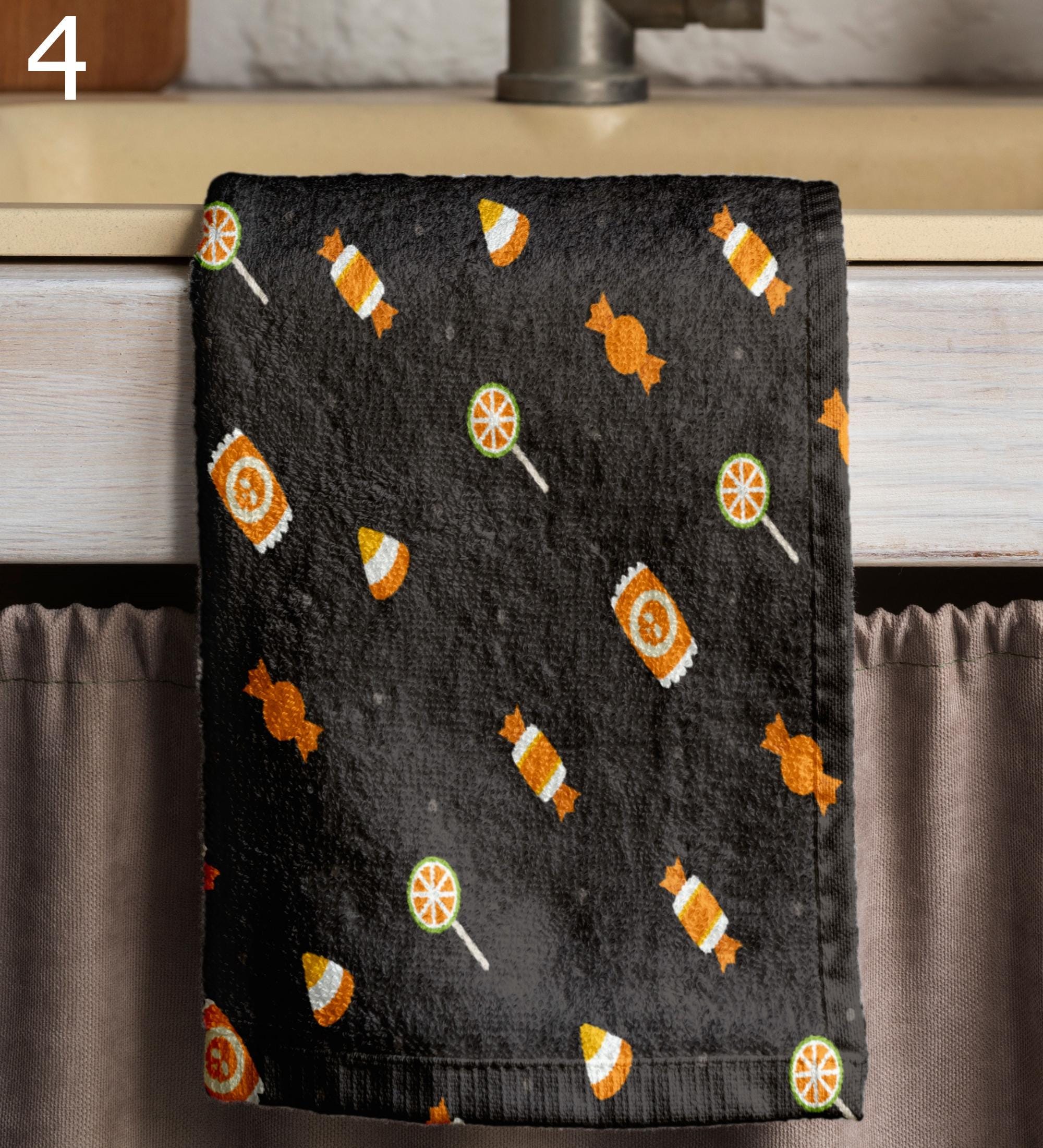 Happy Halloween Tea Towels, Halloween Bat Kitchen Decor, Halloween Orange Kitchen Towels, Spooky Hand Towels, Halloween Gifts Kitchen
