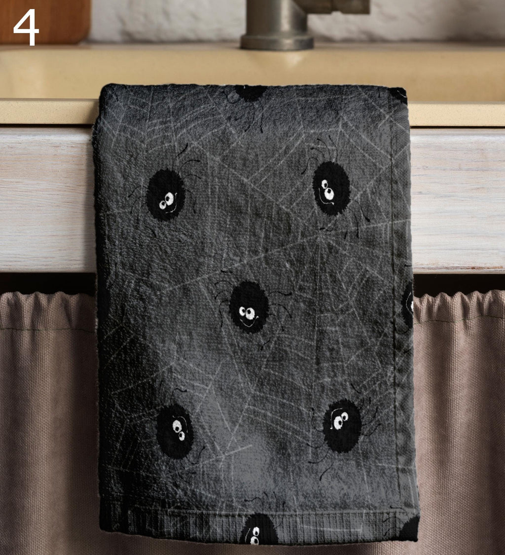Halloween Spider Tea Towels, Happy Halloween Kitchen Towels, Cute Spider Web Kitchen Decor, Halloween Kitchen Gift Towel