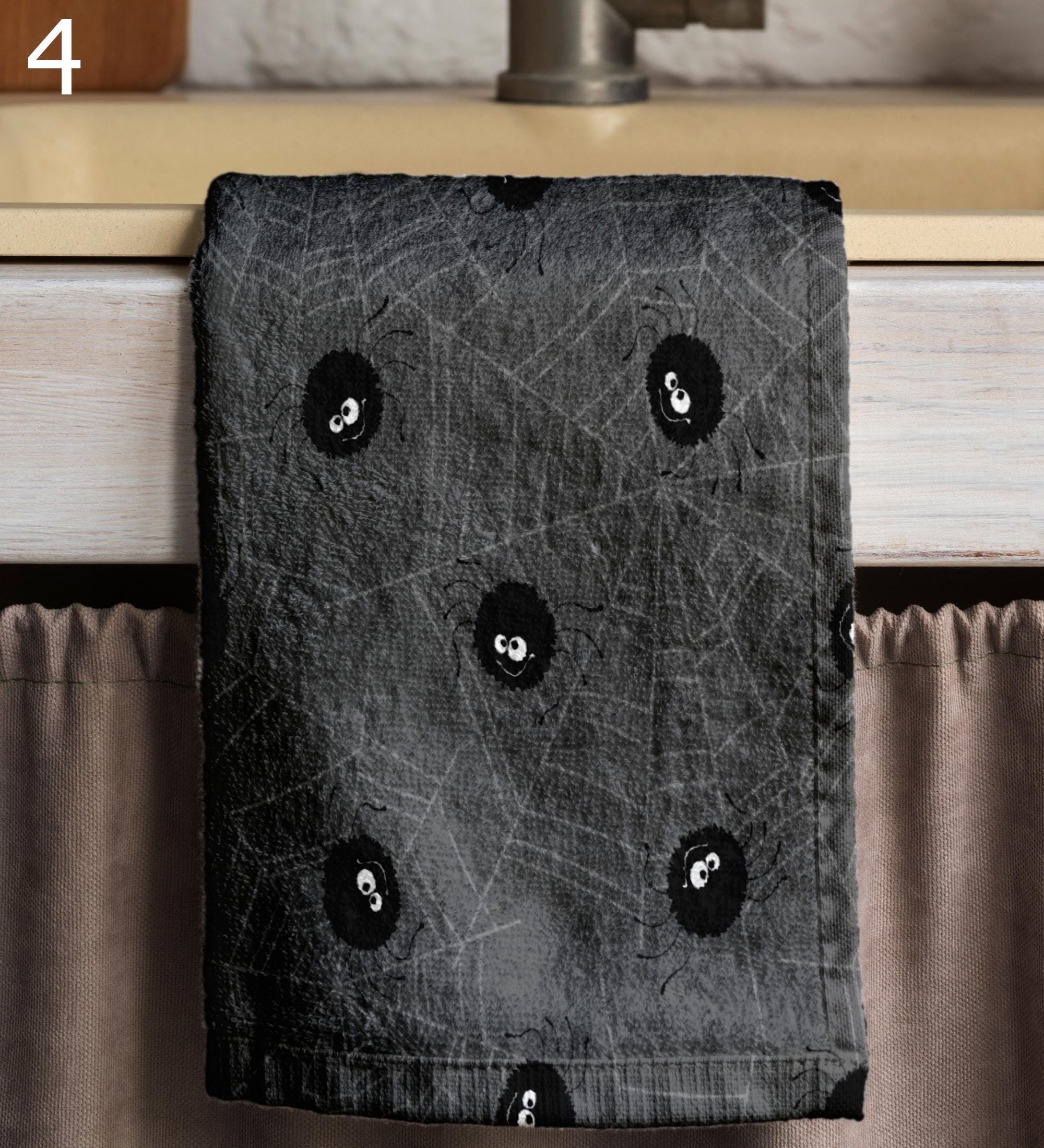Halloween Spider Tea Towels, Happy Halloween Kitchen Towels, Cute Spider Web Kitchen Decor, Halloween Kitchen Gift Towel