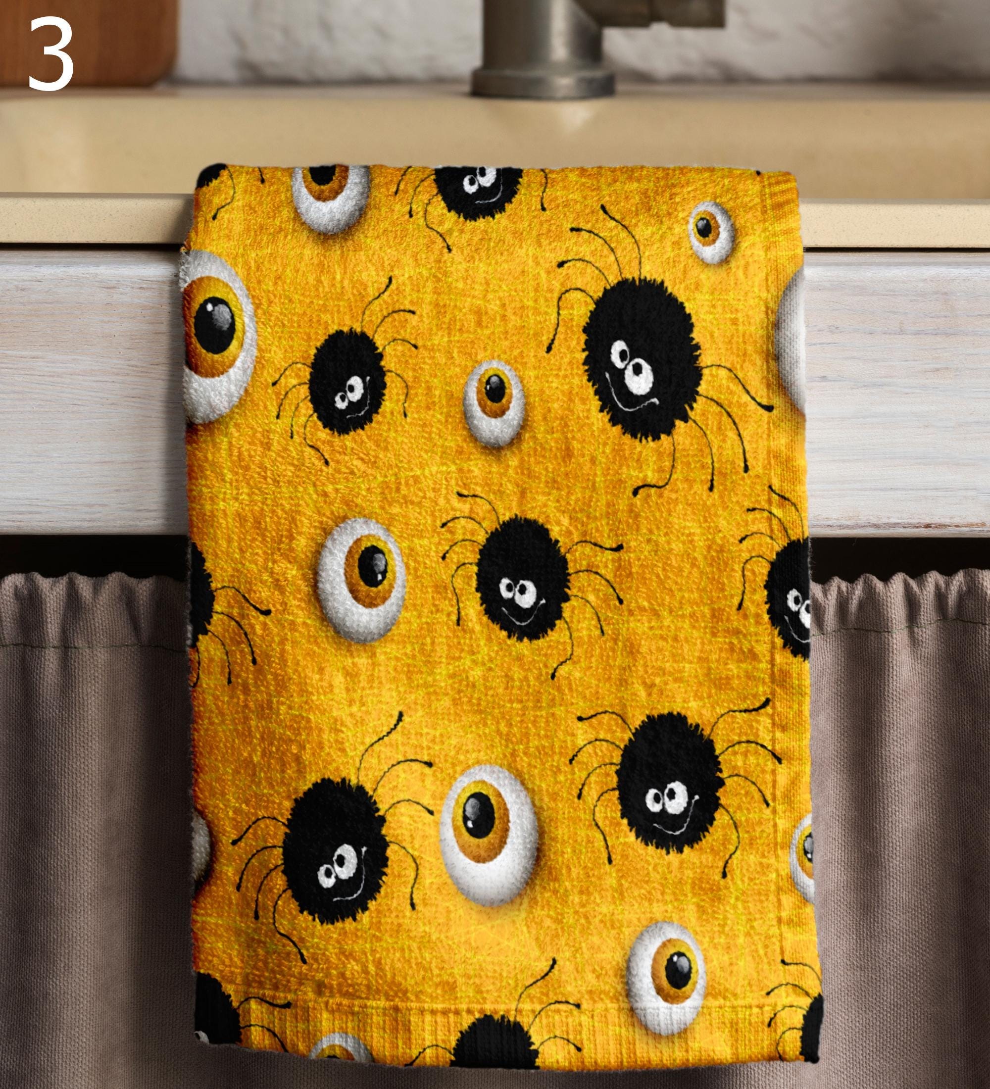 Halloween Spider Tea Towels, Happy Halloween Kitchen Towels, Cute Spider Web Kitchen Decor, Halloween Kitchen Gift Towel