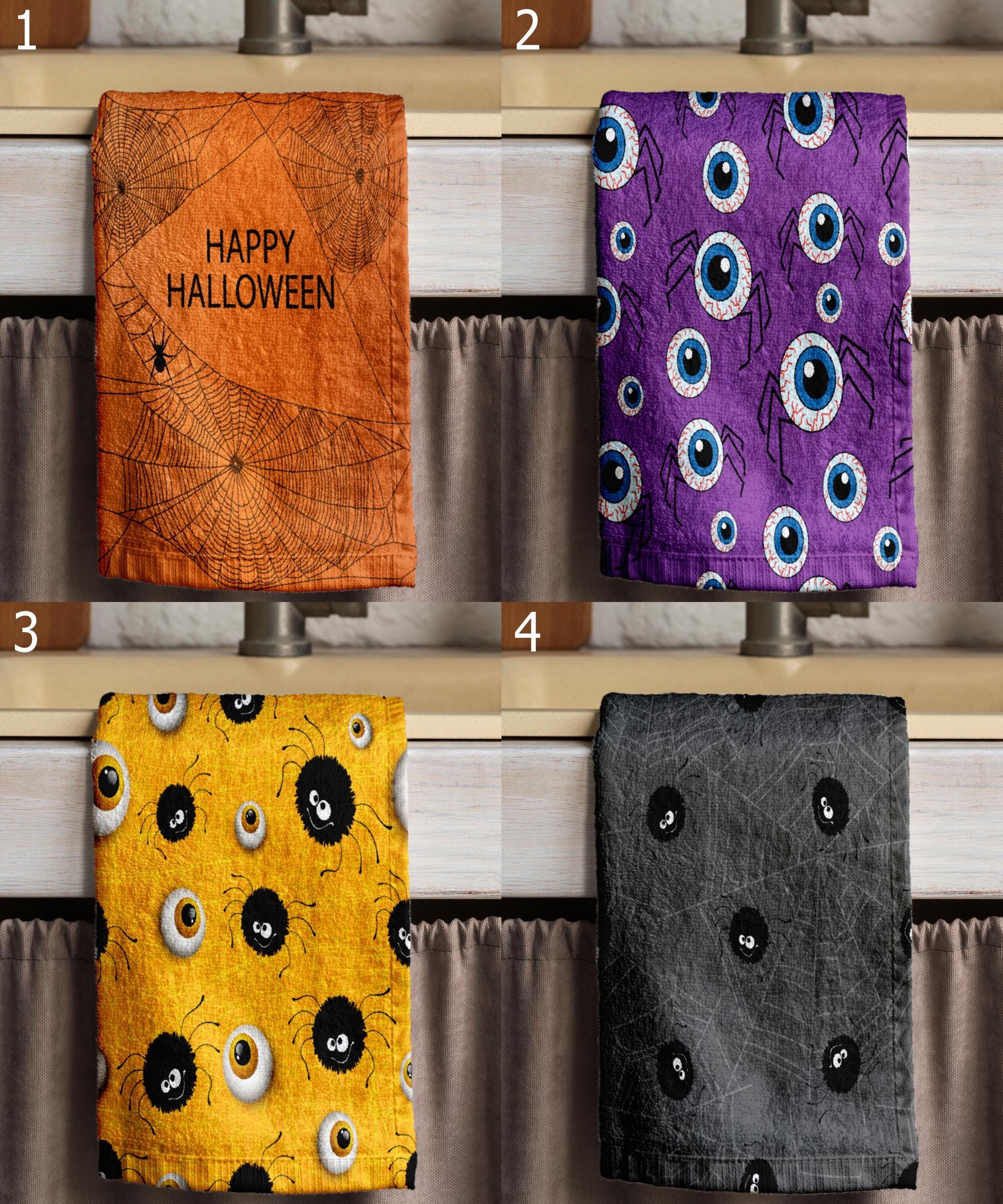 Halloween Spider Tea Towels, Happy Halloween Kitchen Towels, Cute Spider Web Kitchen Decor, Halloween Kitchen Gift Towel
