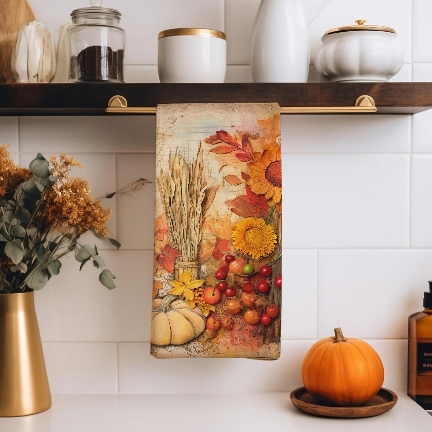 Thanksgiving Pumpkin Dish Towel, Fall Orange Pumpkin Kitchen Towels, Pumpkin Harvest Tea Towels, Fall Hand Towel, Autumn Pumpkin Tea Towels