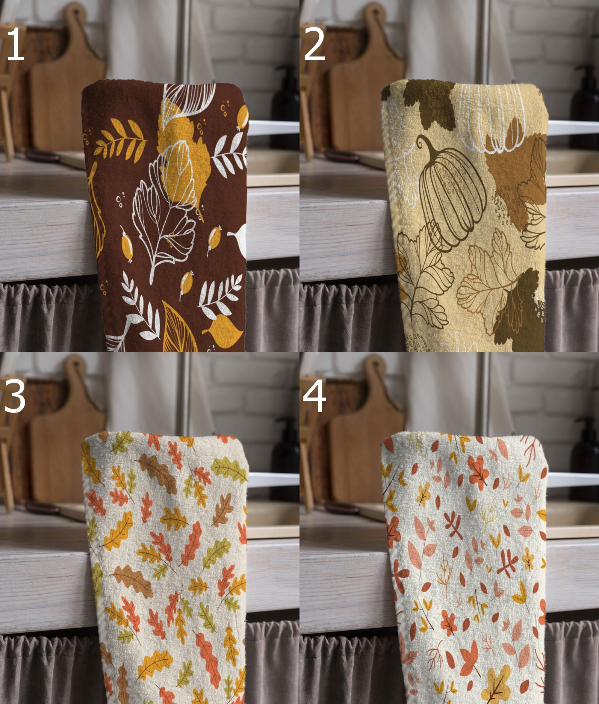 Fall Kitchen Tea Towels, Fall Dry Leaves Tea Towels, Fall Hand Towel, Autumn Leaves Tea Towels, Thanksgiving Dish Towel