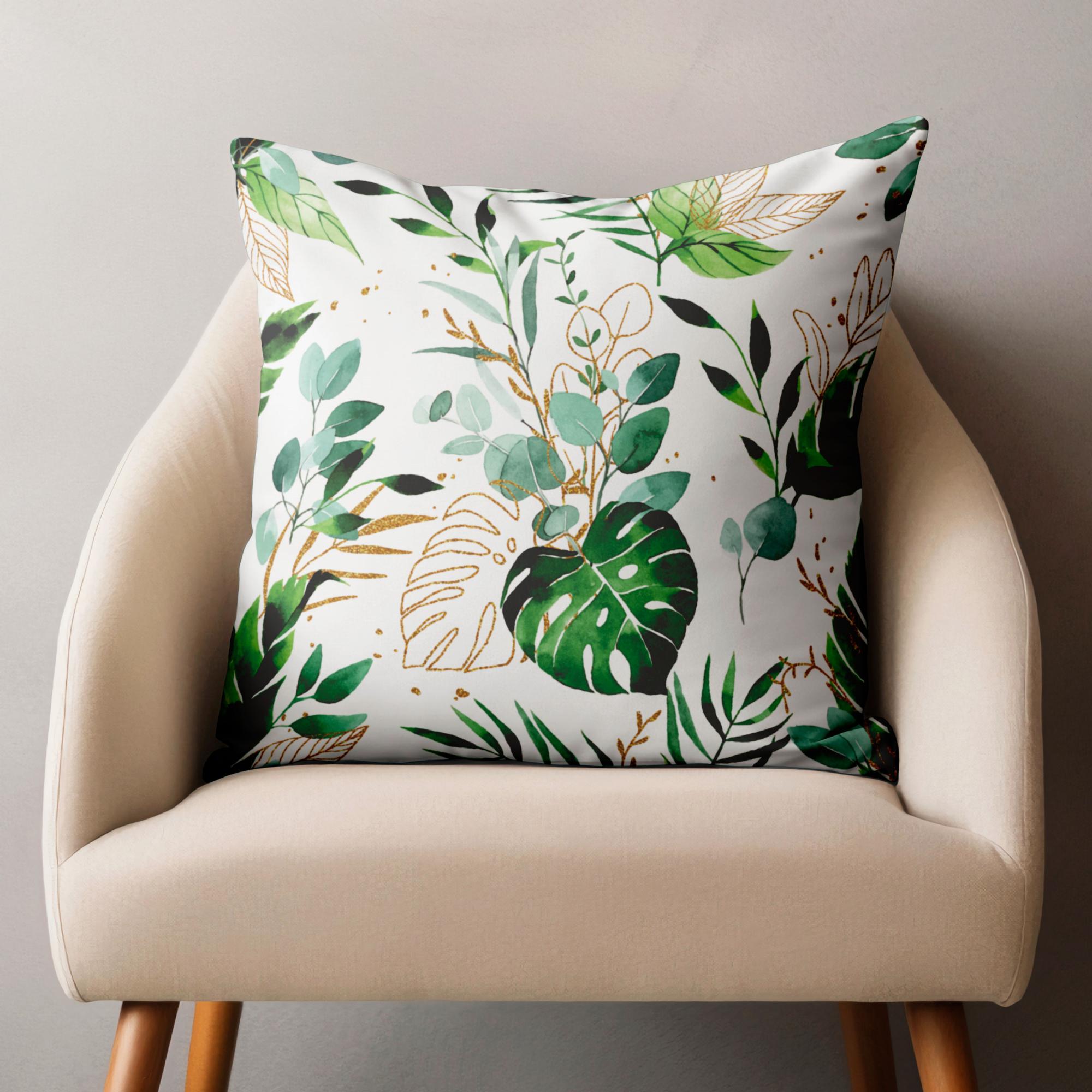 Tropical Pillow Covers, Exotic Flowers Cushion Cover, Green Botanical Pillowcase, Tropic Leaves Pillow Case, Green Tropical Home Decor