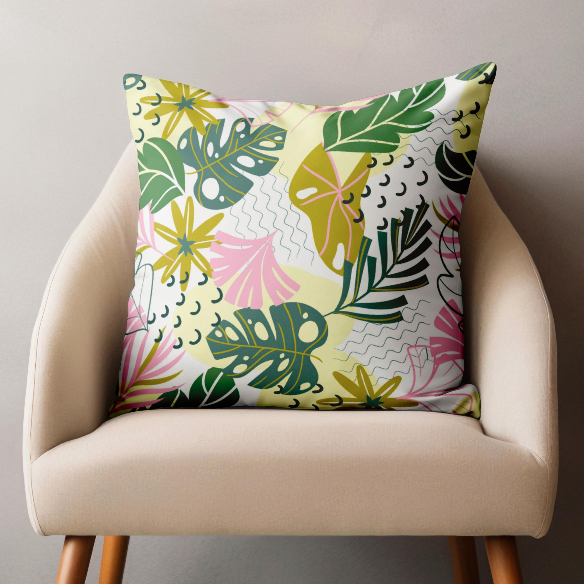 Tropical Pillow Covers, Exotic Flowers Cushion Cover, Green Botanical Pillowcase, Tropic Leaves Pillow Case, Green Tropical Home Decor