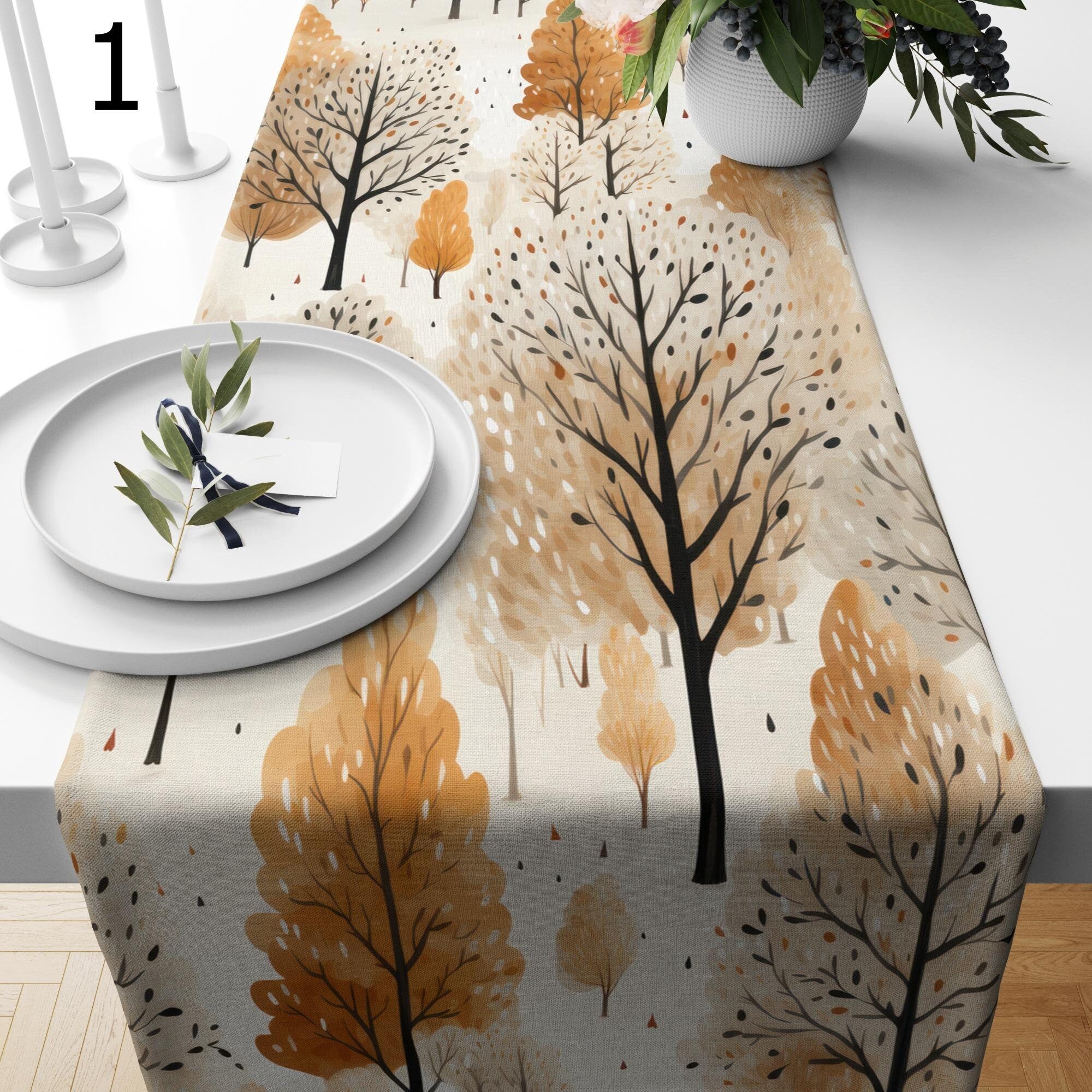 Autumn Tree Table Runner, Fall Dry Leaves Table Runners, Fall Table Runners, Autumn Table Decor, Seasonal Orange Leaves Table Runner