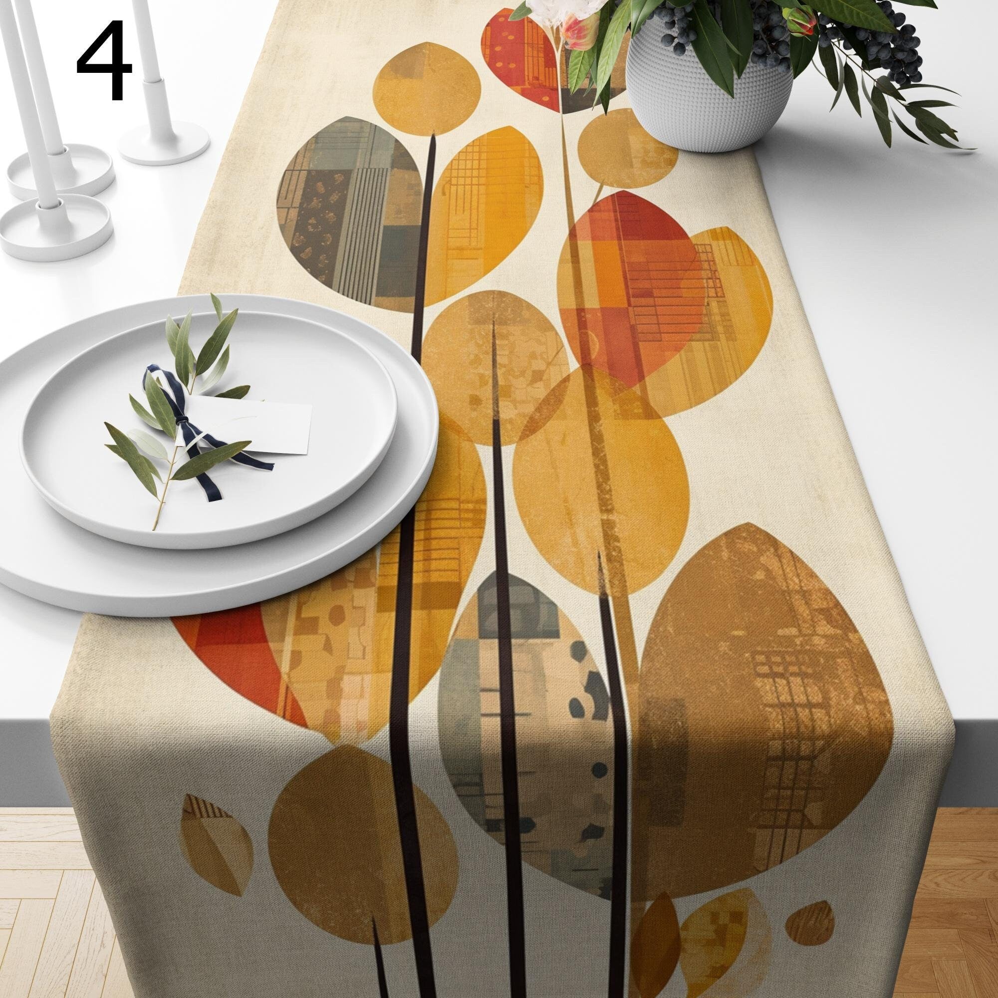 Autumn Tree Table Runner, Fall Dry Leaves Table Runners, Fall Table Runners, Autumn Table Decor, Seasonal Orange Leaves Table Runner