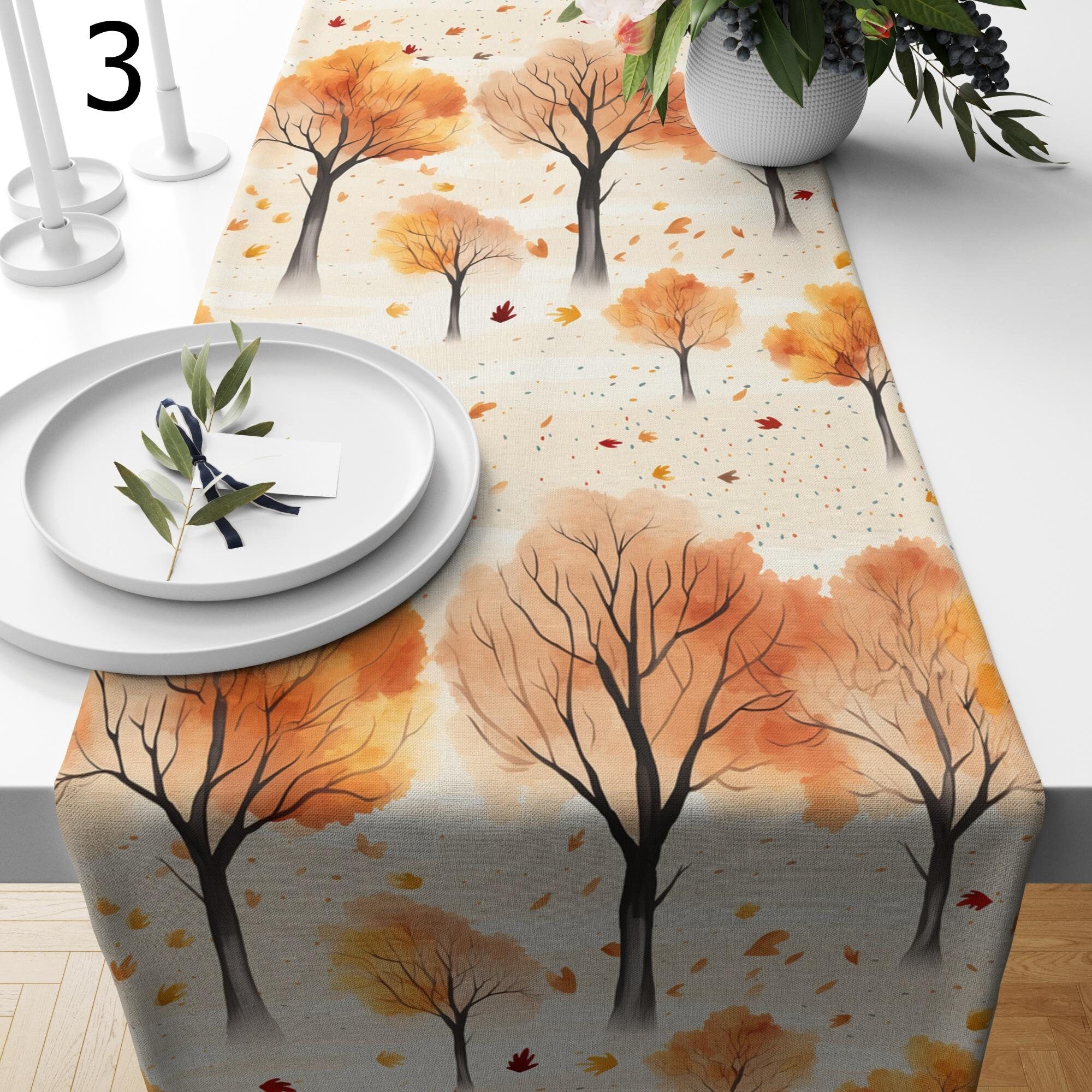 Autumn Tree Table Runner, Fall Dry Leaves Table Runners, Fall Table Runners, Autumn Table Decor, Seasonal Orange Leaves Table Runner