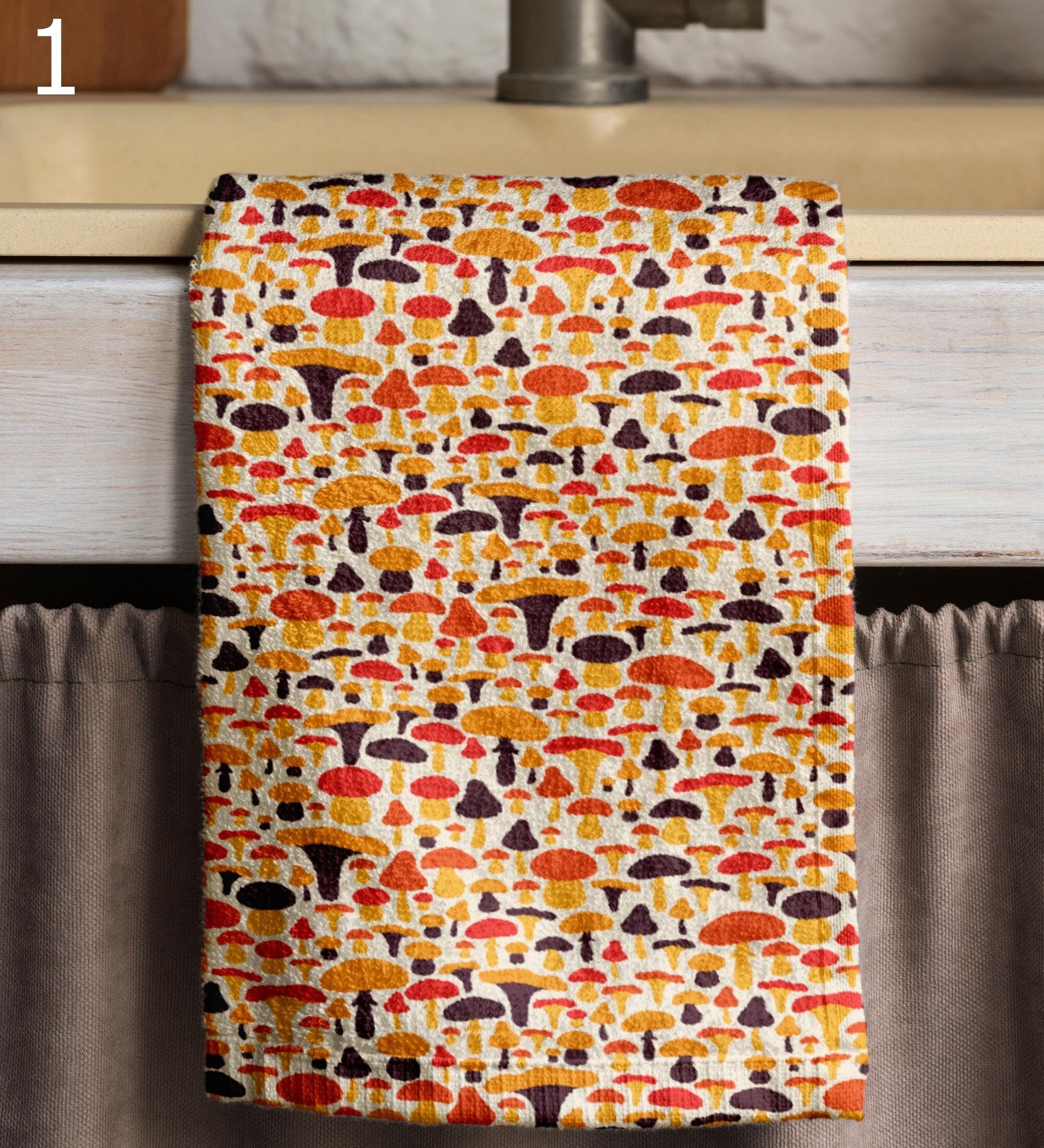 Autumn Mushroom Tea Towels, Fall Floral Dish Towel, Fall Leaves Kitchen Towels, Autumn Leaf Kitchen Decor, Fall Mushroom Hand Towel