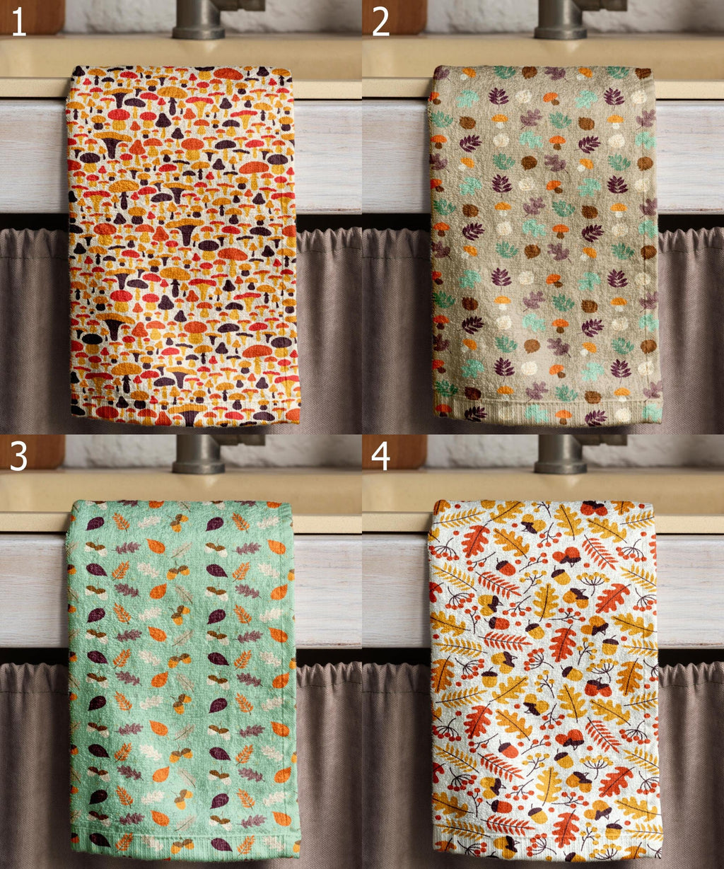 Autumn Mushroom Tea Towels, Fall Floral Dish Towel, Fall Leaves Kitchen Towels, Autumn Leaf Kitchen Decor, Fall Mushroom Hand Towel