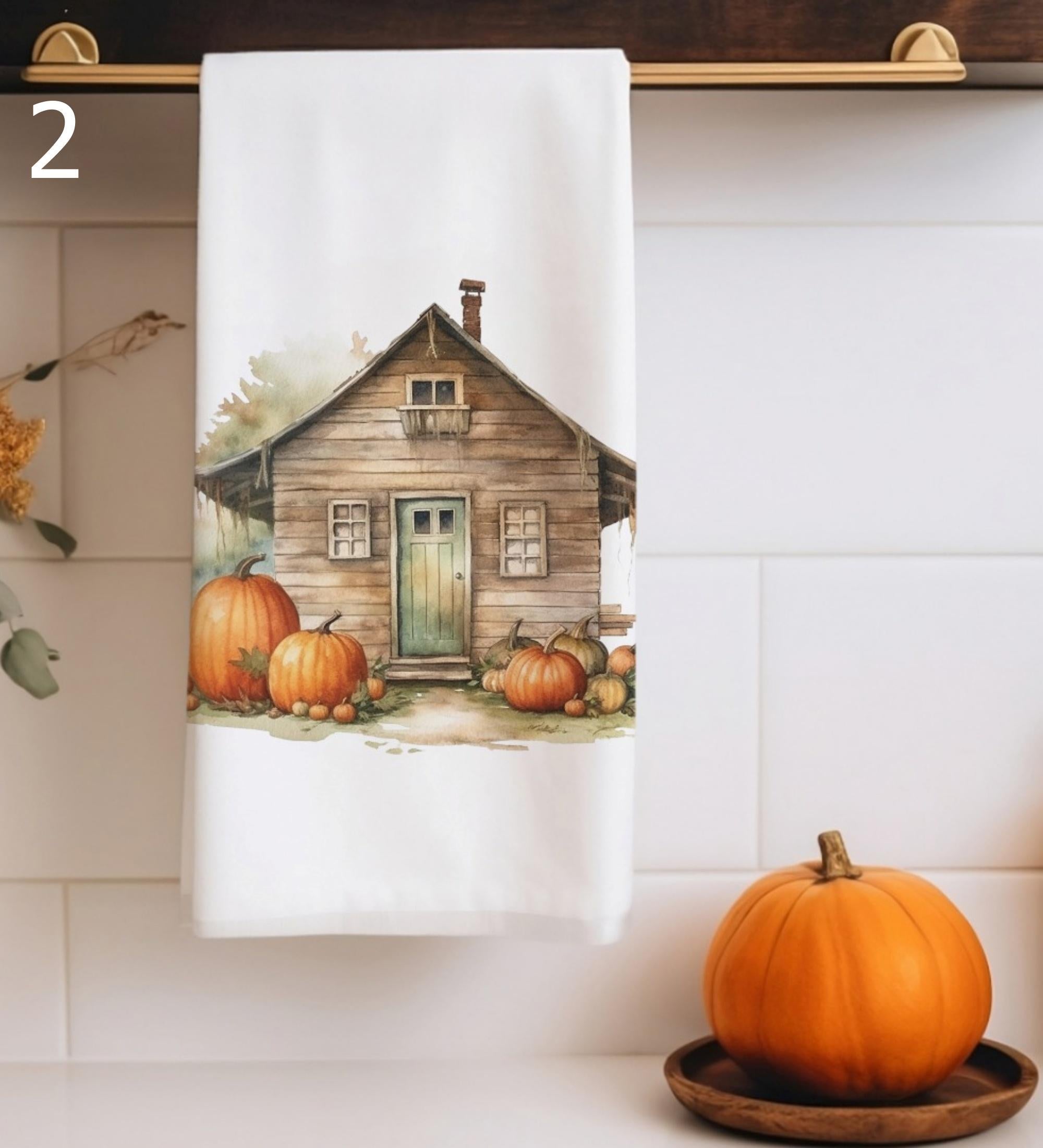Thanksgiving Pumpkin Tea Towels, Autumn Harvest Dish Towels, Decorative Pumpkins Kitchen Towels, Fall Pumpkins Tea Towels