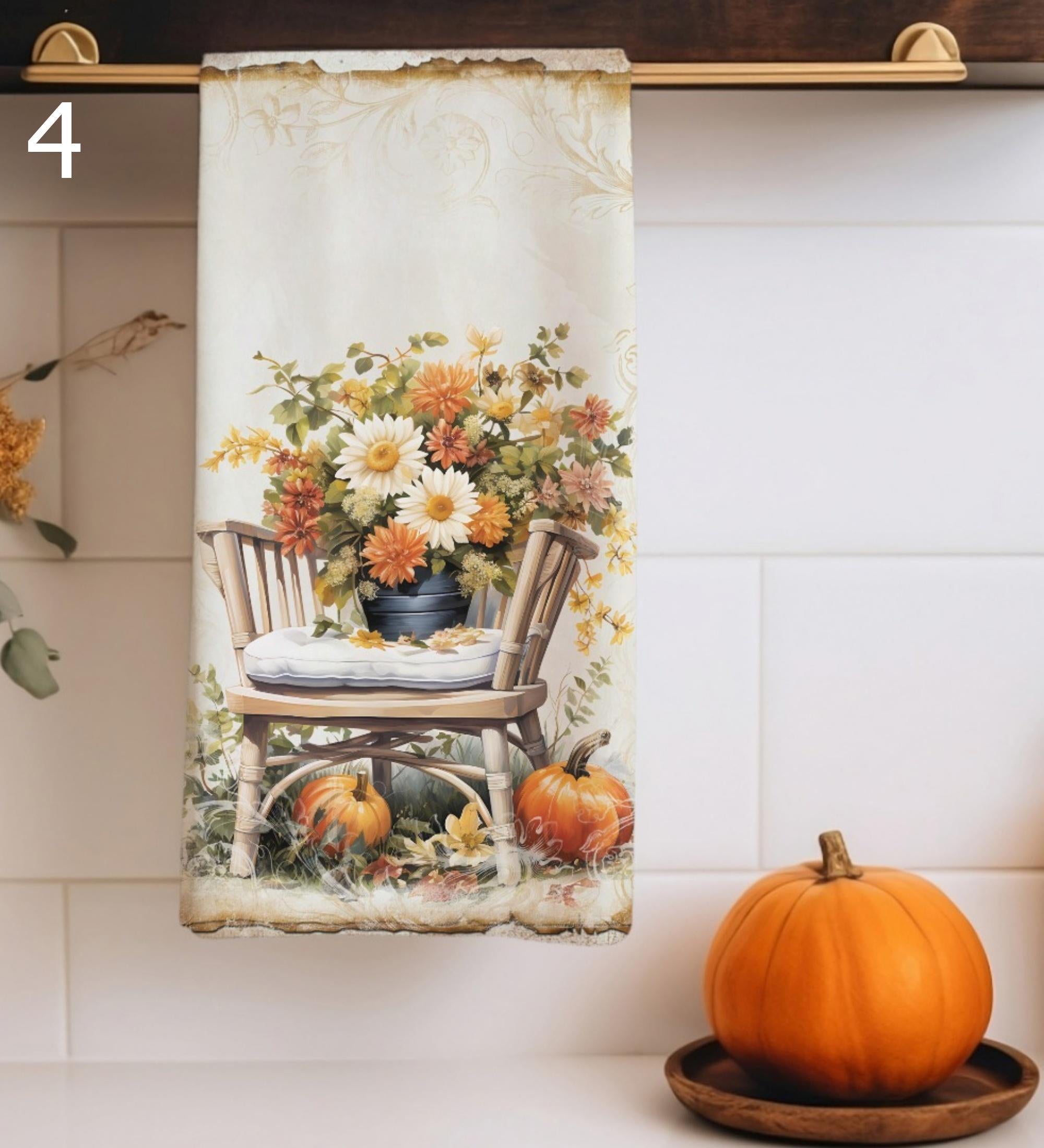 Thanksgiving Pumpkin Tea Towels, Autumn Harvest Dish Towels, Decorative Pumpkins Kitchen Towels, Fall Pumpkins Tea Towels