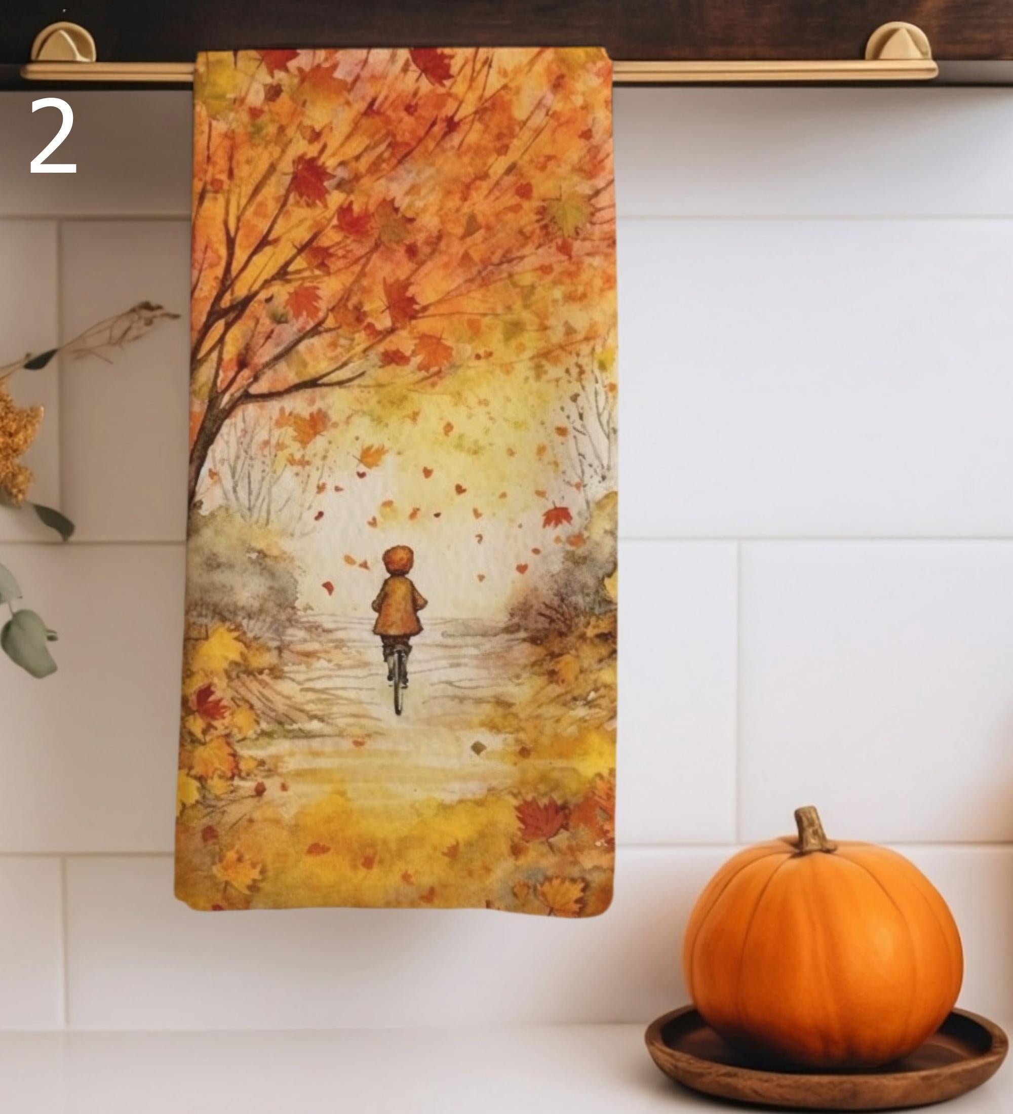 Decorative Fall Tea Towels, Autumn Leaf Dish Towels, Thanksgiving Kitchen Gifts, Thanksgiving Tea Towels, Fall Kitchen Towels
