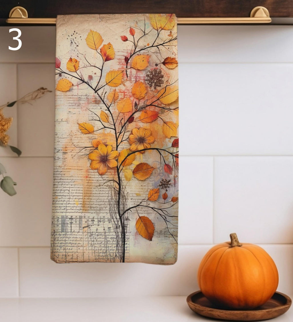 Decorative Fall Tea Towels, Autumn Leaf Dish Towels, Thanksgiving Kitchen Gifts, Thanksgiving Tea Towels, Fall Kitchen Towels