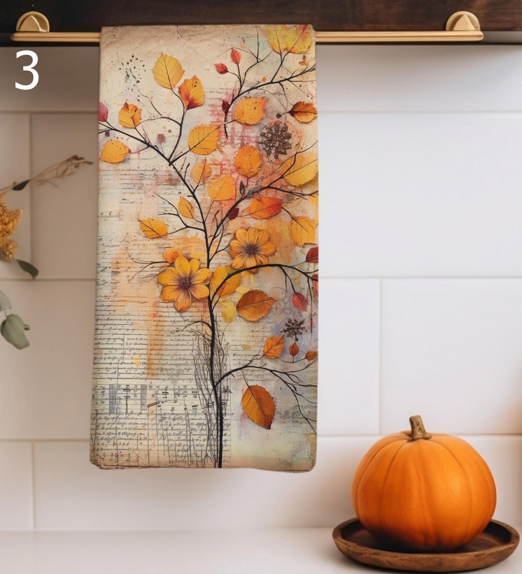 Decorative Fall Tea Towels, Autumn Leaf Dish Towels, Thanksgiving Kitchen Gifts, Thanksgiving Tea Towels, Fall Kitchen Towels