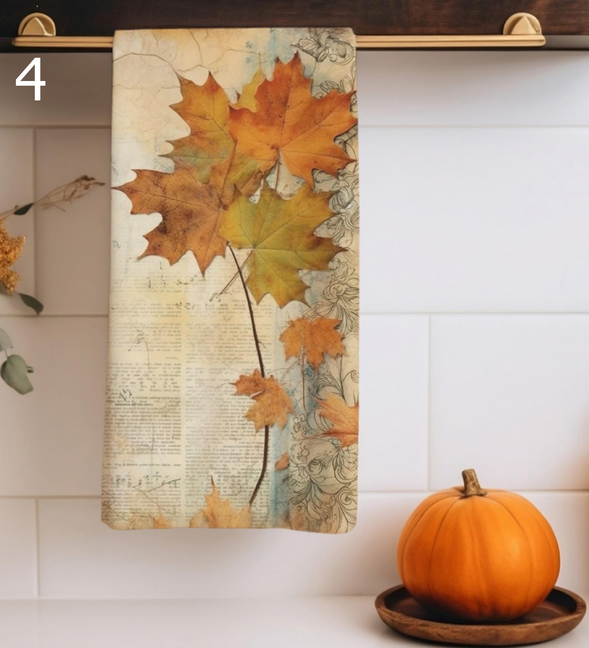 Decorative Fall Tea Towels, Autumn Leaf Dish Towels, Thanksgiving Kitchen Gifts, Thanksgiving Tea Towels, Fall Kitchen Towels