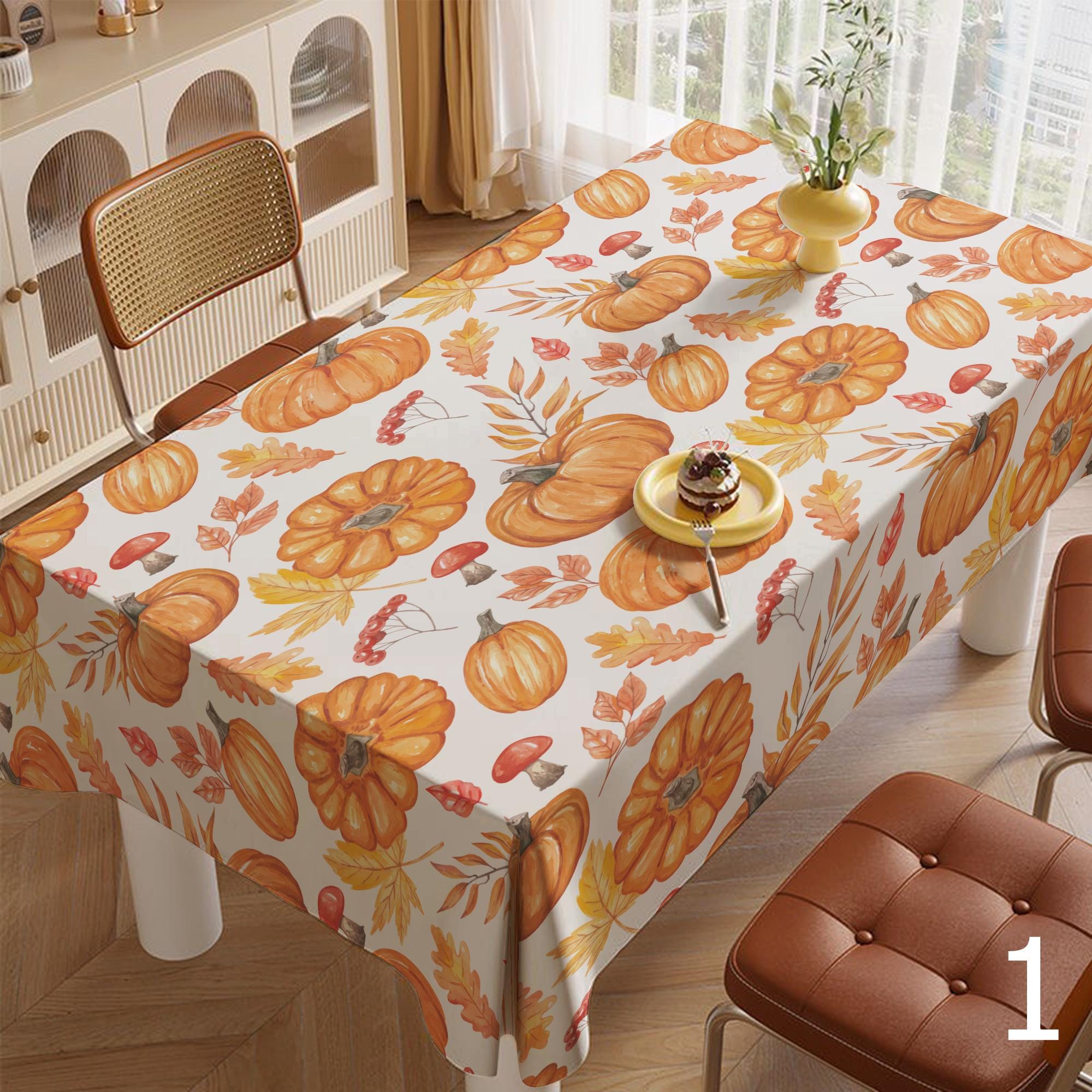 Autumn Pumpkin Tablecloth, Thanksgiving Pumpkin Printed Tablecloth, Fall Leaves Table Covers, Pumpkin Tablecloth, Fall Leaf Tablecloth