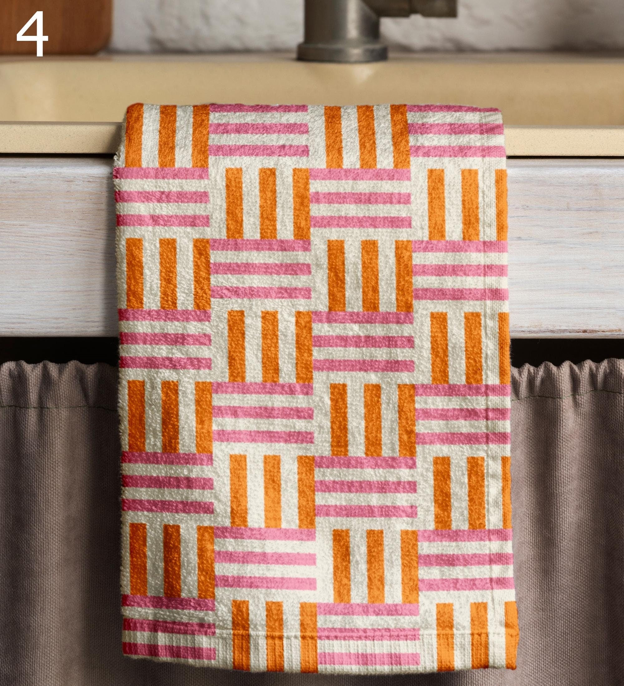 Mid Century Modern Tea Towels, Retro Orange Dish Towel, 70s Kitchen Towel, MCM Hand Towels, Colorful Retro Kitchen Towels