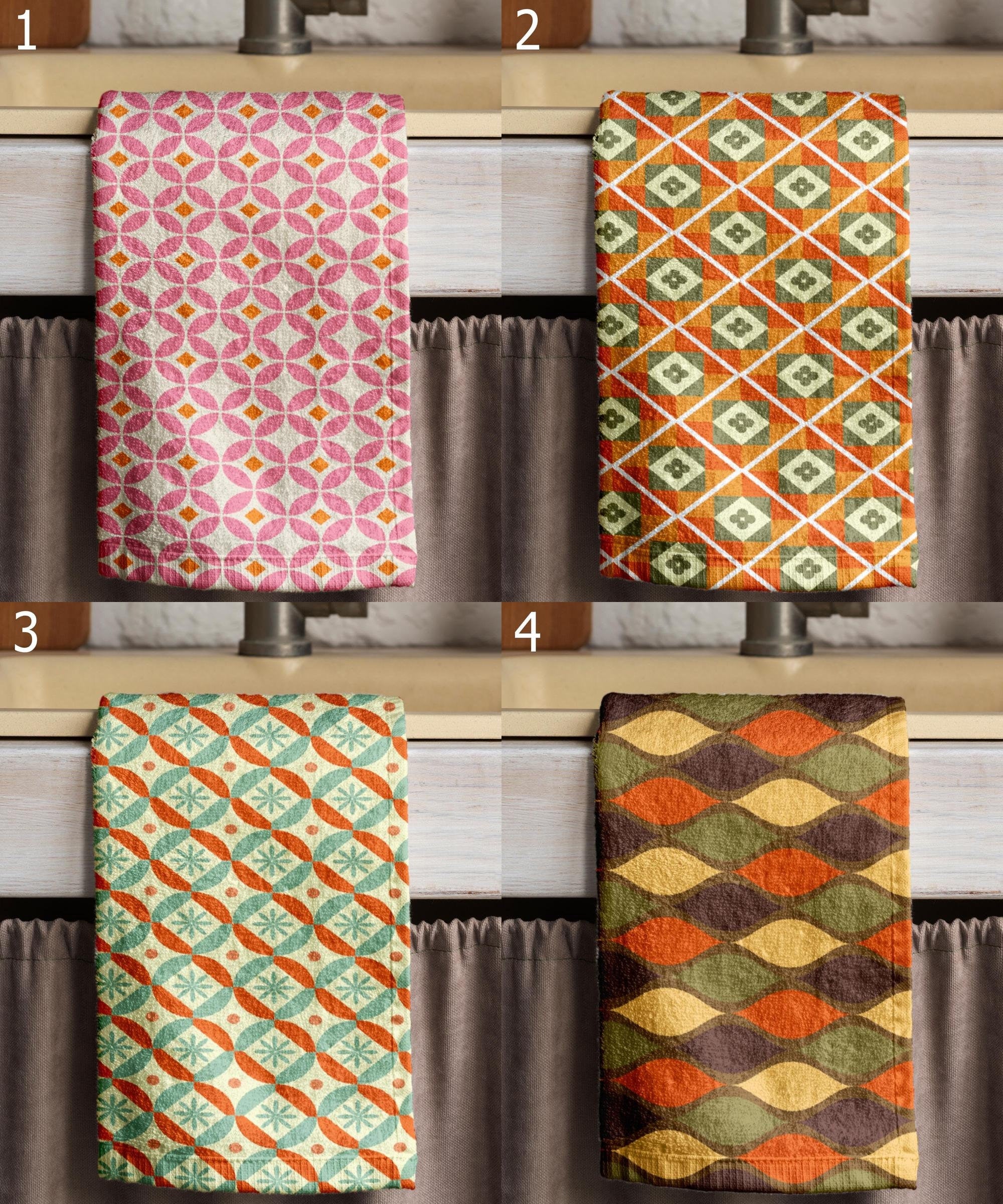 Mid Century Modern Tea Towels, Retro Dish Towels, 70s Tea Towels, MCM Hand Towels, Colorful Retro Towels, 80s Retro Vintage Dish Towels