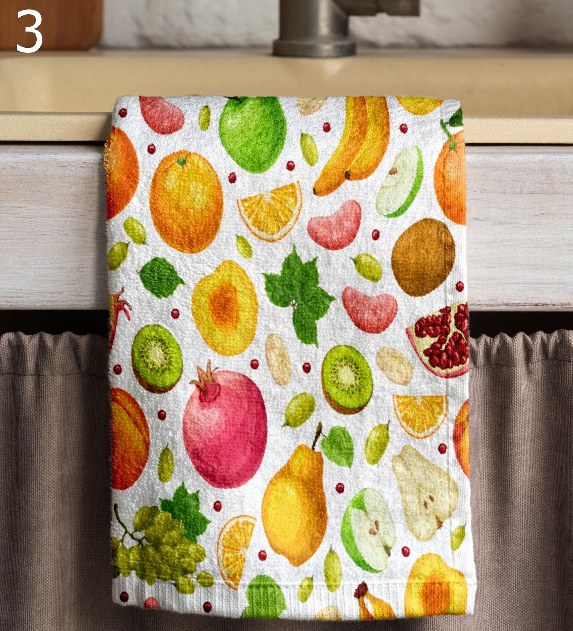 Fruit Tea Towels, Fresh Fruit Dish Towel, Berry Fruit Hand Towels, Colorful Fruit Kitchen Towels, Fruit Kitchen Decor Towel