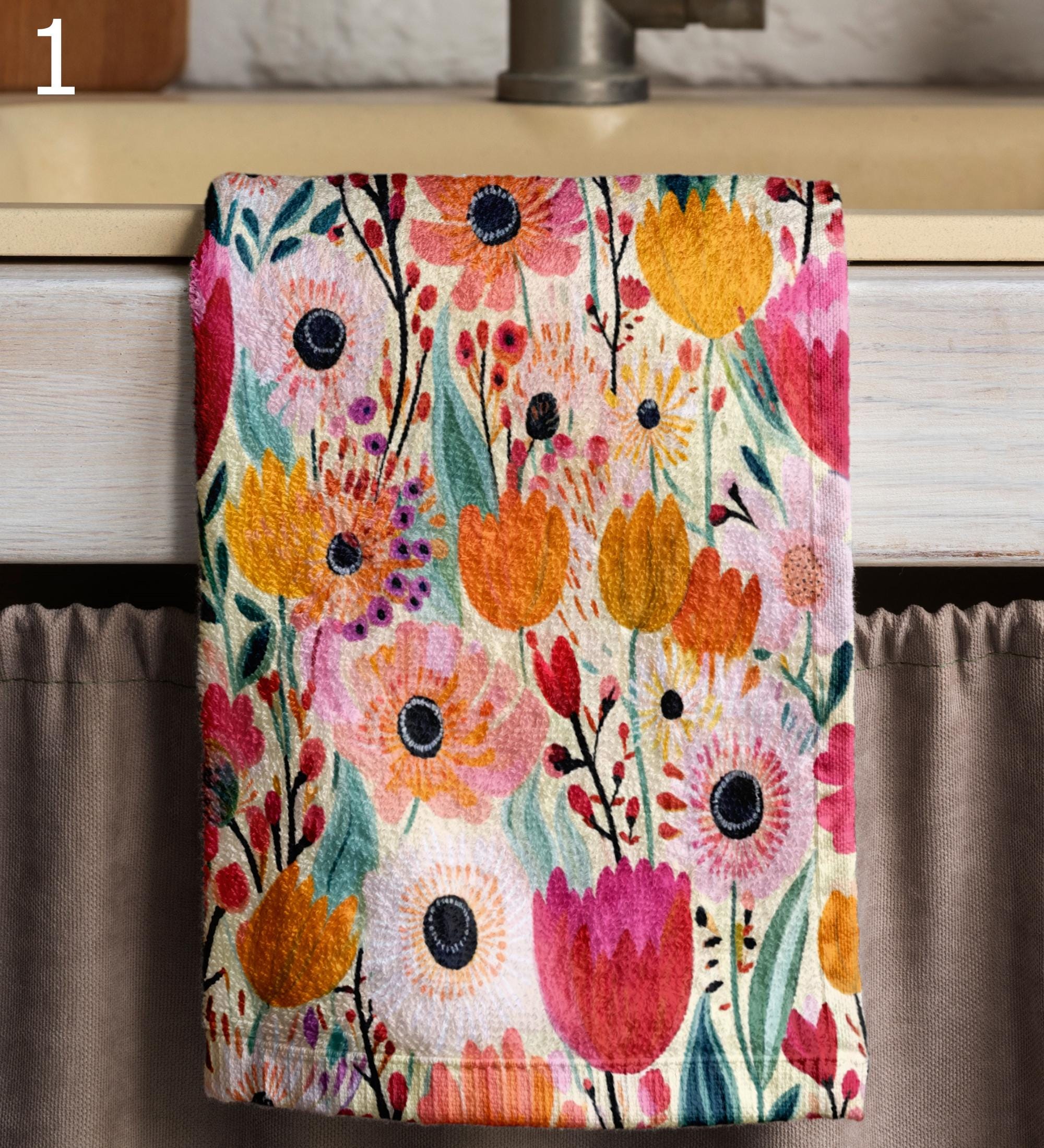 Floral Kitchen Towels, Modern Painting Floral Tea Towels, Colorful Floral Print Dish Towel, Floral Abstract Hand Towel, Flowers Hand Towels