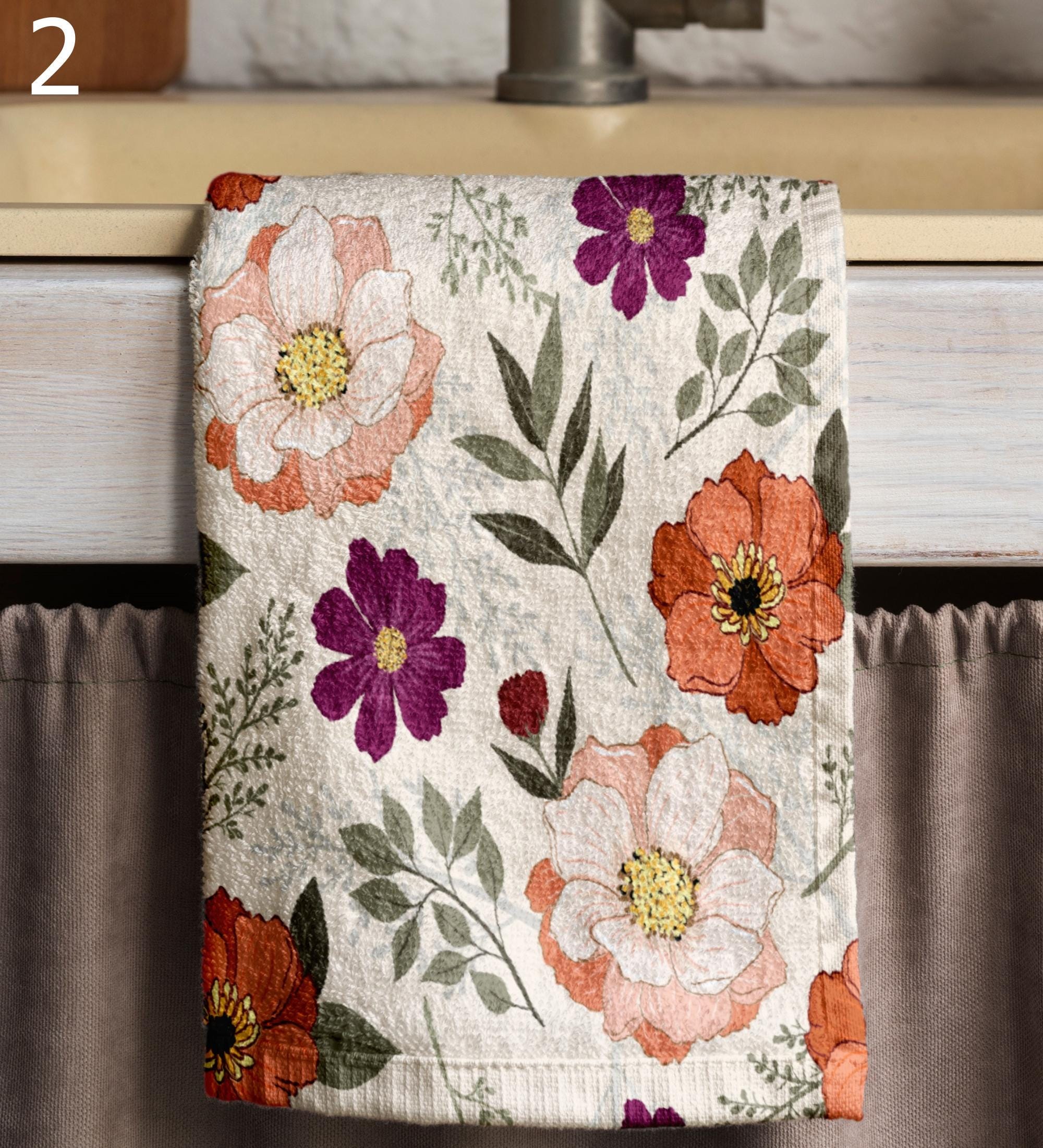 Floral Kitchen Towels, Modern Painting Floral Tea Towels, Colorful Floral Print Dish Towel, Floral Abstract Hand Towel, Flowers Hand Towels