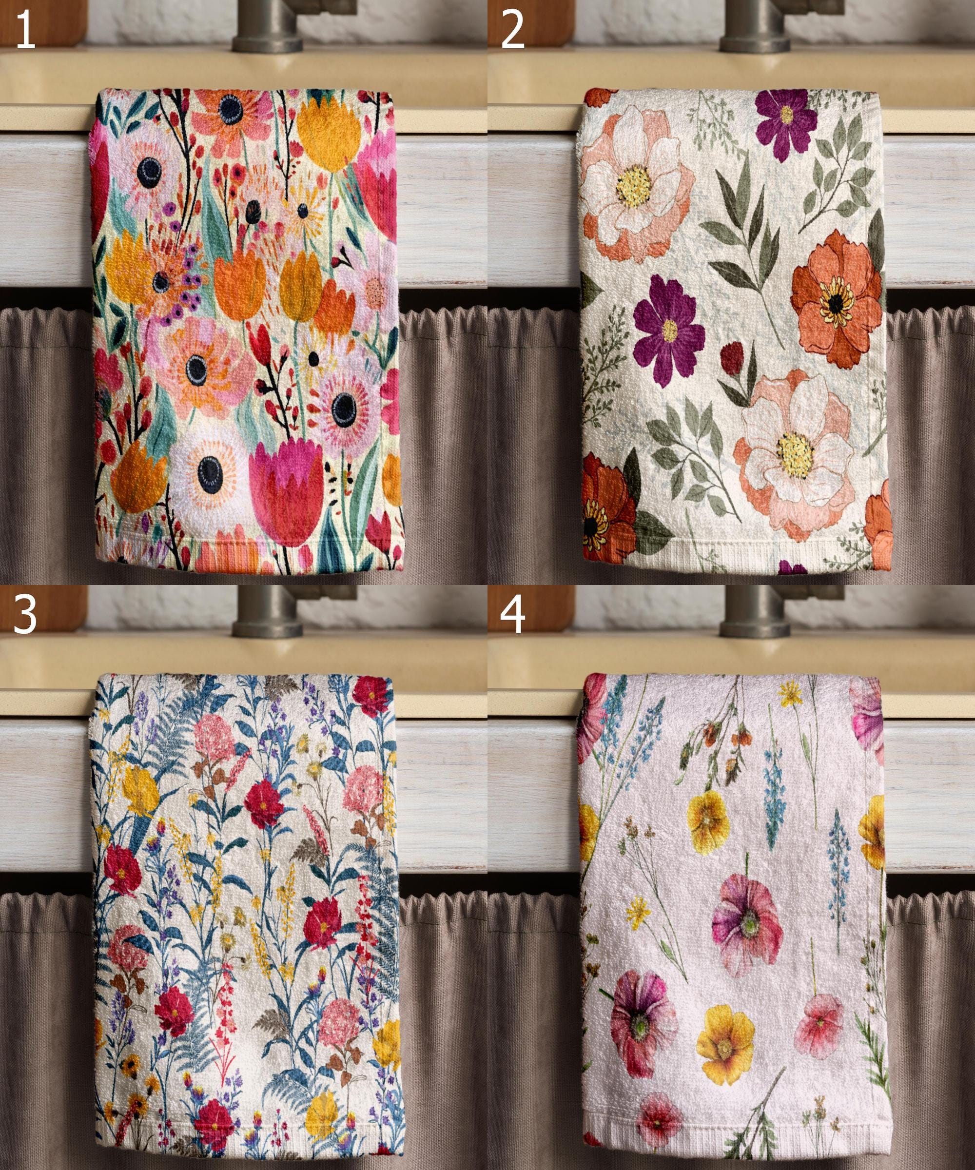 Floral Kitchen Towels, Modern Painting Floral Tea Towels, Colorful Floral Print Dish Towel, Floral Abstract Hand Towel, Flowers Hand Towels