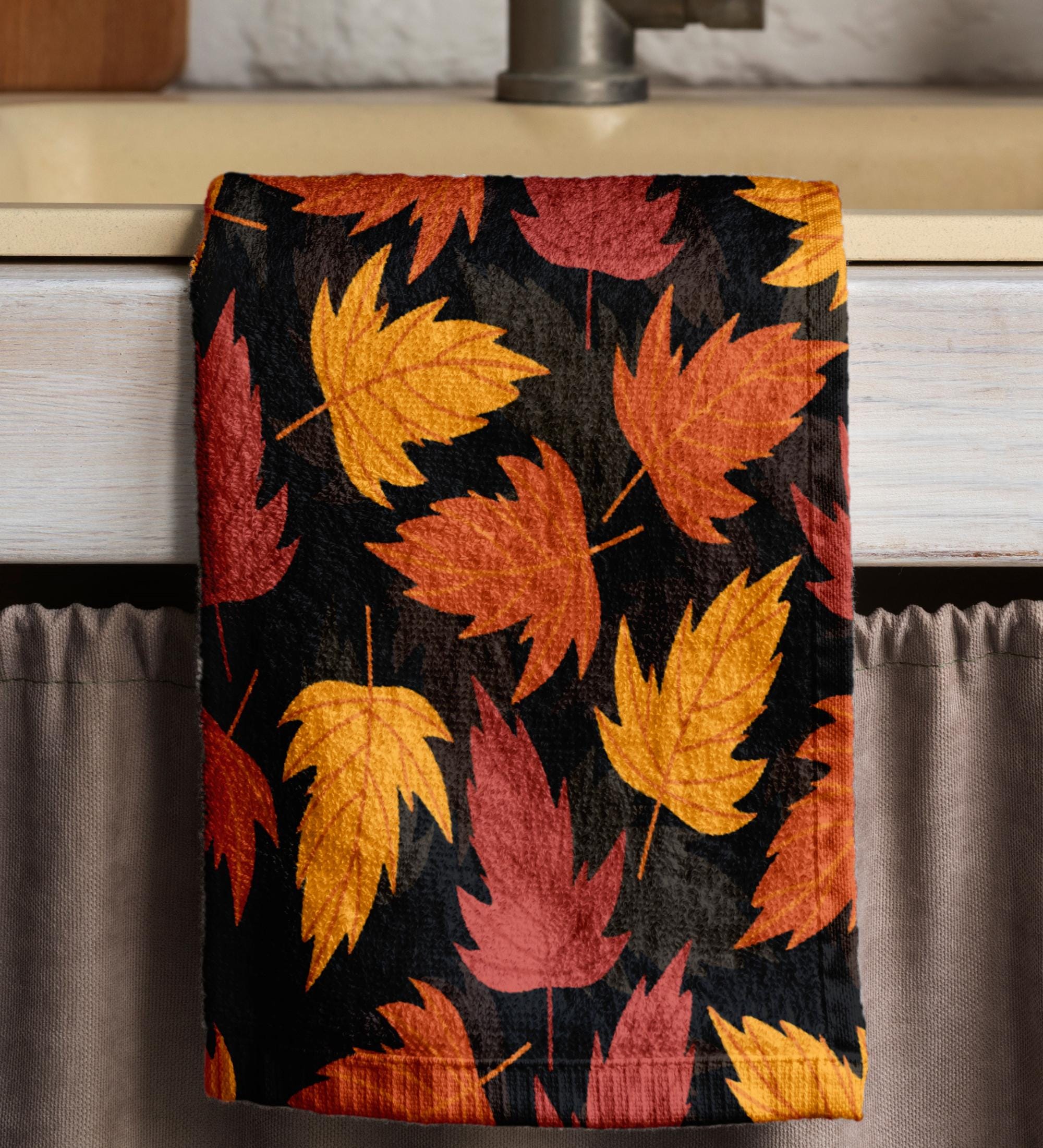 Fall Tea Towels, Autumn Leaf Kitchen Tea Towels, Autumn Printed Dish Towels, Thanksgiving Dish Towel, Fall Kitchen Decor